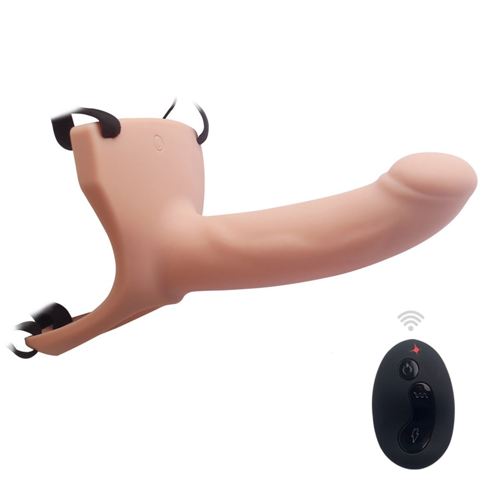 Remote Control Curved Vibrating Hollow Silicone Strap-On Dildo - Perfect for Couples Play & Solo Pleasure