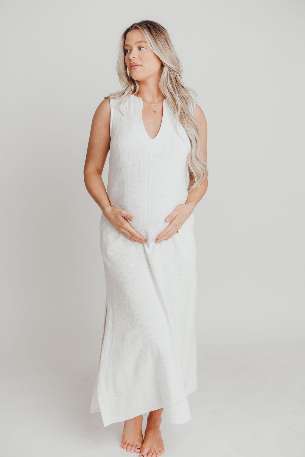 How Sweet It Is Sleeveless Linen Blend Maxi Dress in Ivory - Bump Friendly Maternity Wear for Summer Beach Vacations & Outdoor Weddings
