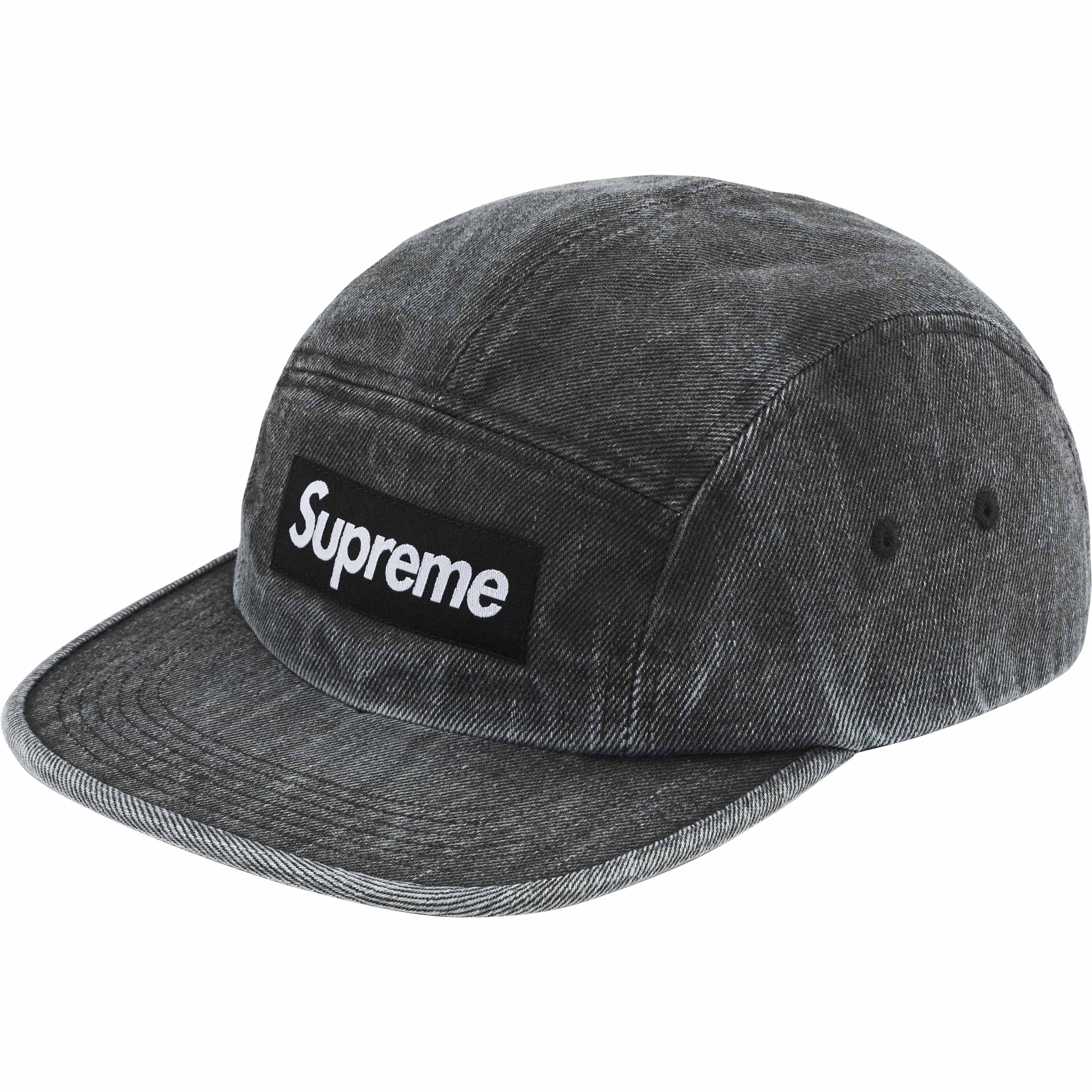 Supreme Coated Denim Camp Cap - Black Adjustable Snapback Hat for Men & Women | Streetwear Fashion, Outdoor Activities, Hip-Hop Style
