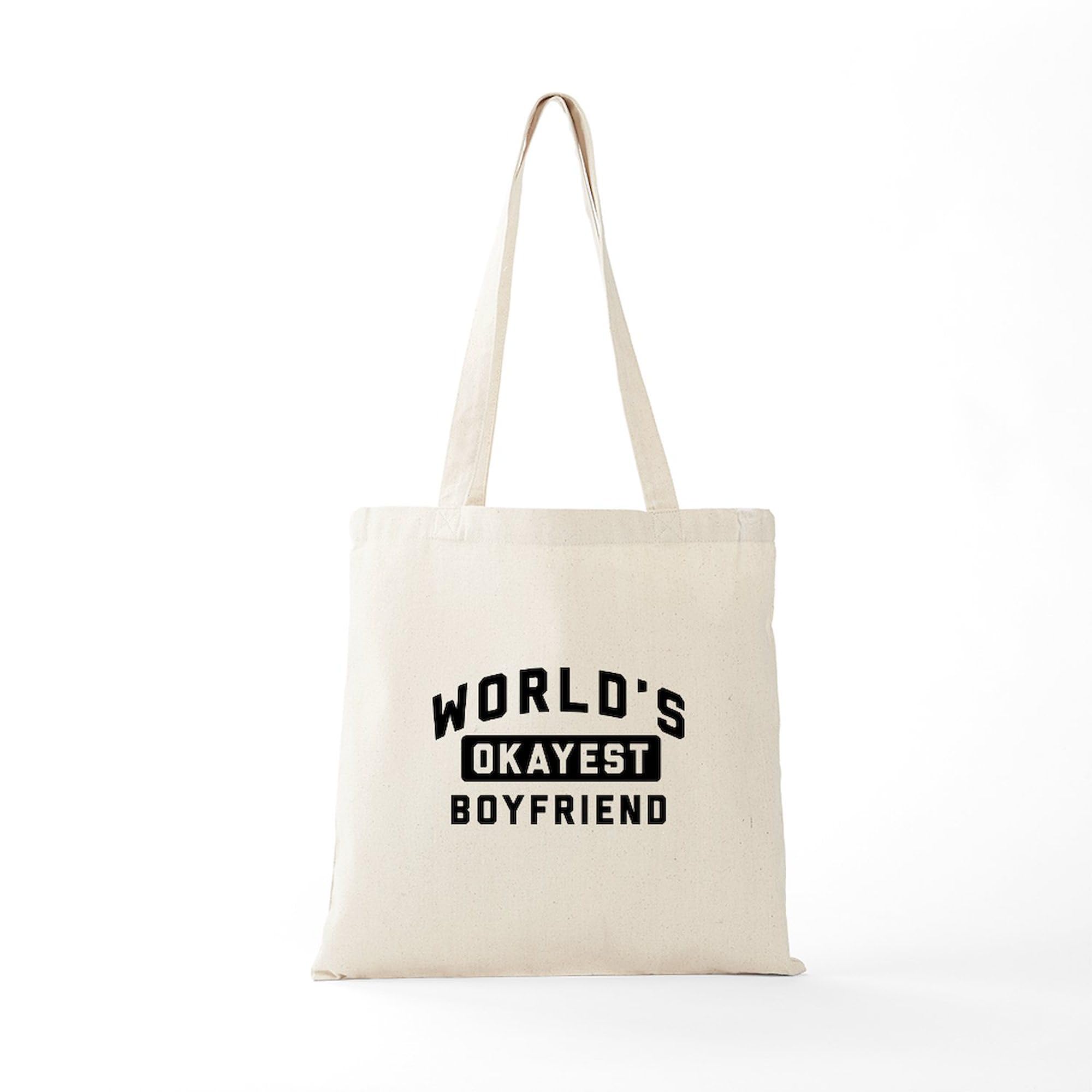 World's Okayest Boyfriend Tote Bag - Natural Canvas Reusable Shopping Bag for Groceries, Beach & Everyday Use