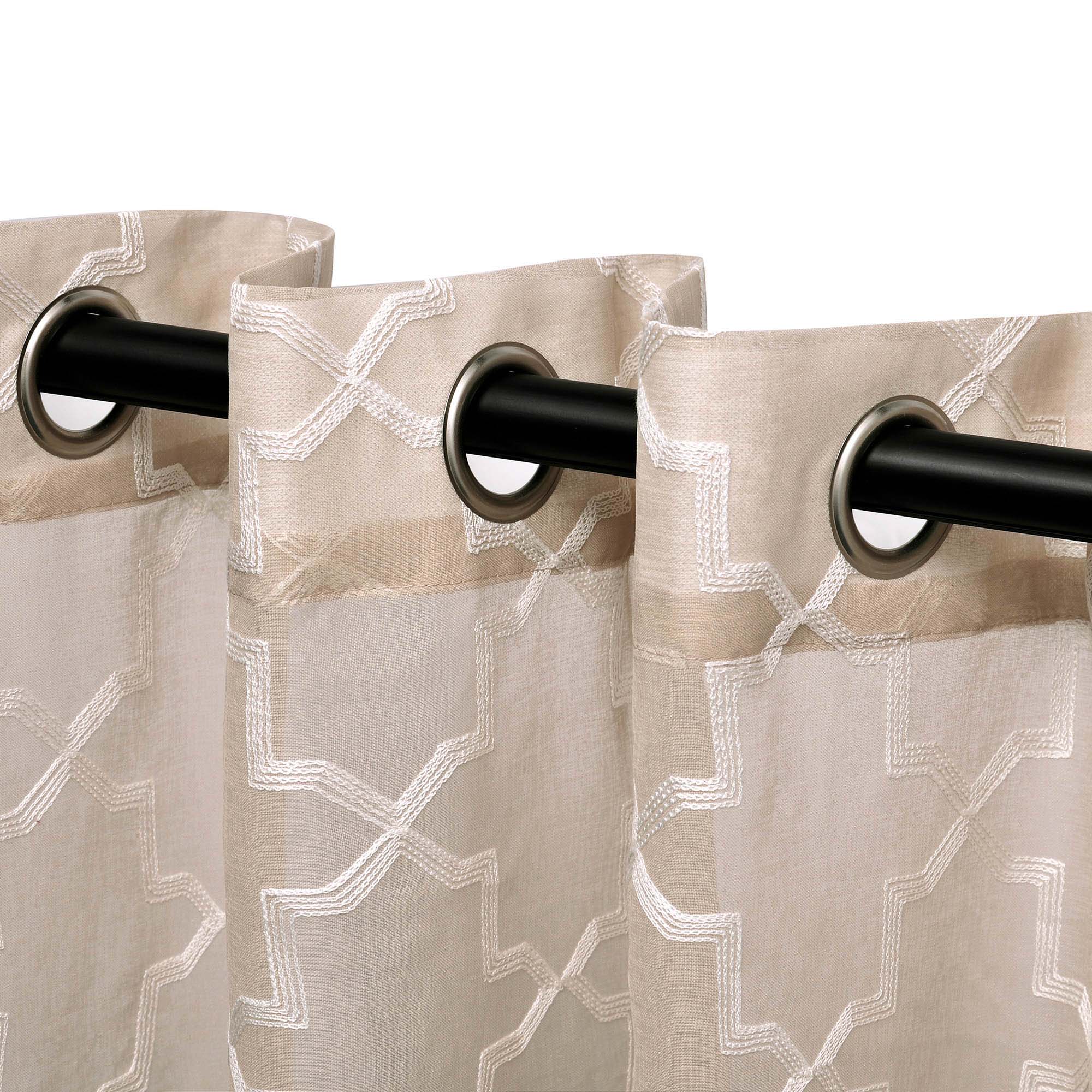 Embroidered Quatrefoil Semi-Sheer 2-Piece Curtain Panel Set - Elegant Window Treatment for Living Room & Bedroom Decor