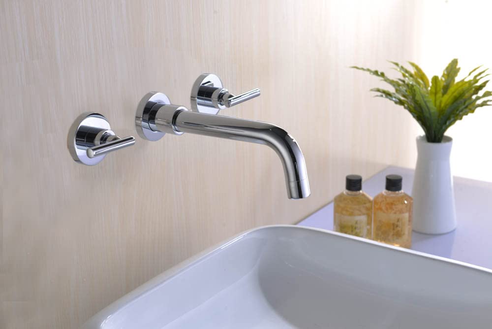 3 Hole Roman Tub Faucet S2148W-CH & Wall Mount Bathroom Sink Faucet S1393CI Set - Matte Black & Chrome Finish for Luxury Bathroom Renovation | Perfect for Spa, Master Bath, and Hotel Bathroom Upgrades