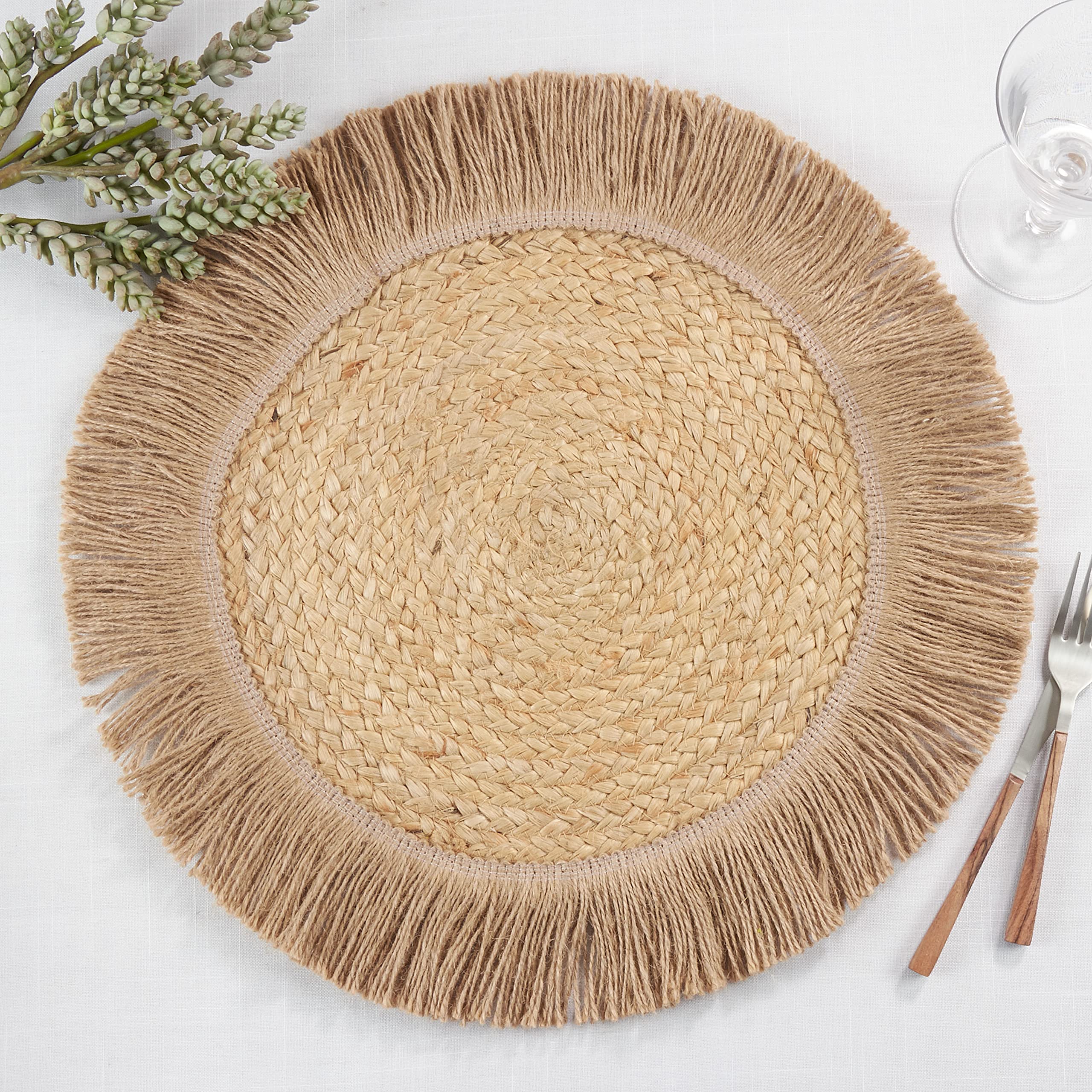 Eco-Friendly Jute Fringe Placemats Set of 4 - Natural Woven Table Mats for Dining, Kitchen, and Home Decor | Perfect for Boho, Farmhouse, and Rustic Style Tables