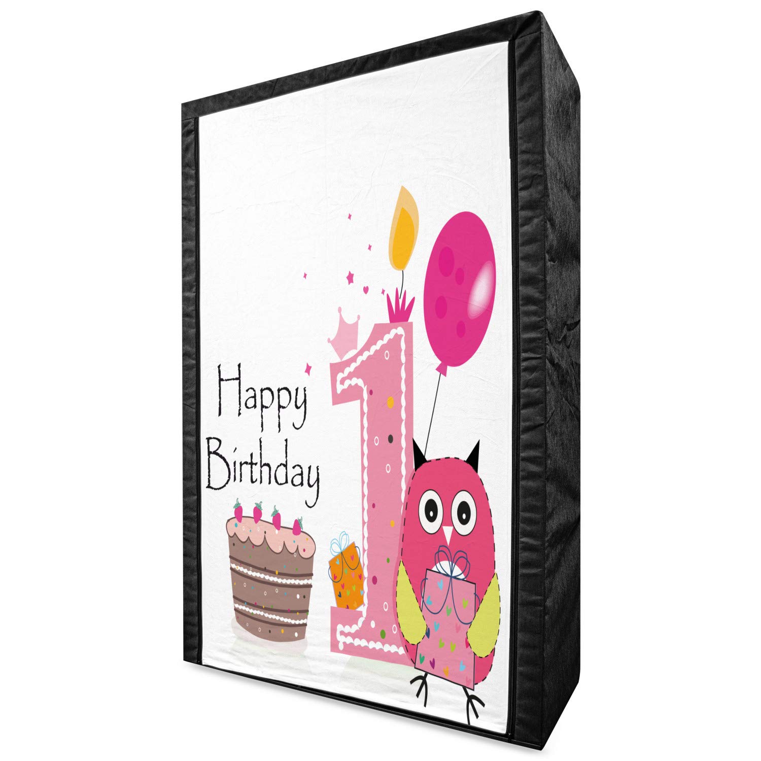 Ambesonne 1st Birthday Portable Fabric Wardrobe - First Birthday Party Decor, Cartoon Owl Design Clothing Organizer with Shelves, 42.5