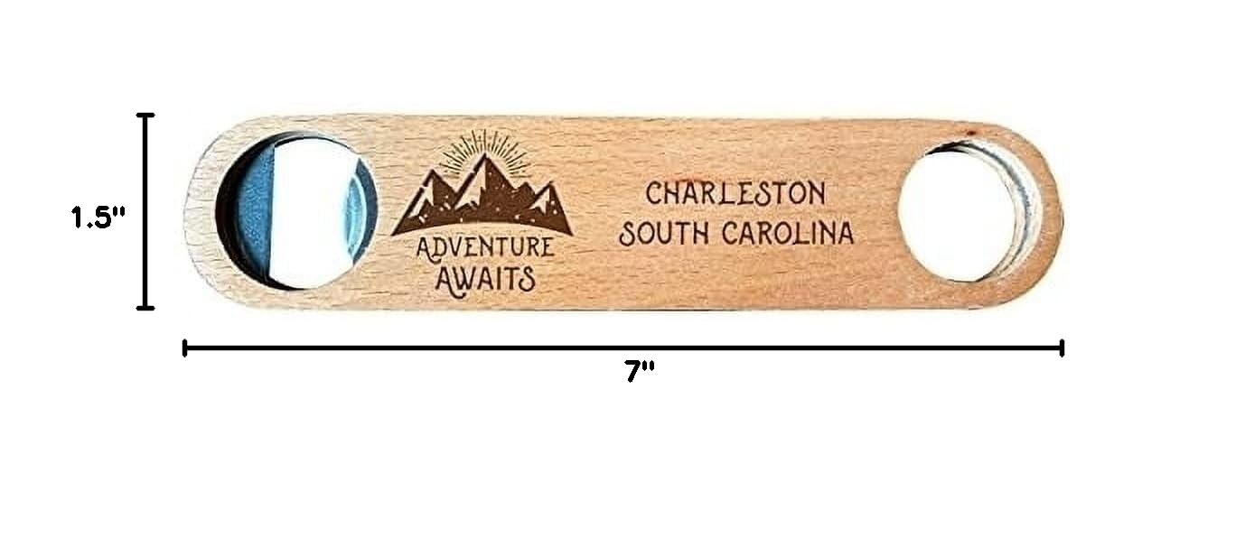 Charleston South Carolina Laser Engraved Wooden Bottle Opener - Adventure Awaits Design - Unique Souvenir Gift for Beer Lovers - Perfect for Home Bars, Beach Parties & Outdoor Adventures