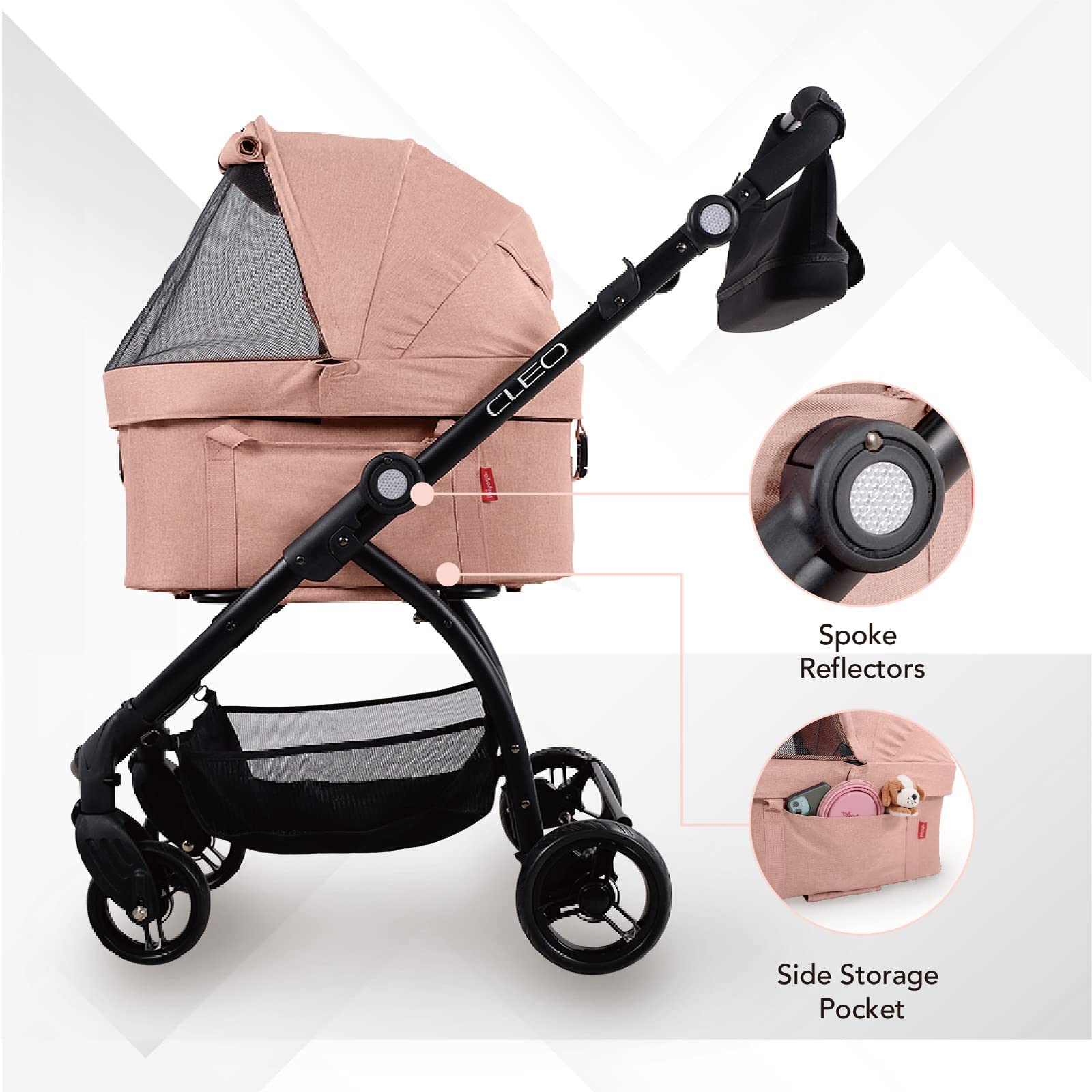 **iBiyaya 3-in-1 Cleo Travel System Pet Stroller for Small & Medium Dogs & Cats up to 44 lbs – Lightweight Dog Stroller, Carrier & Travel Bag in Coral Pink – Perfect for Walks, Vet Visits & Outdoor Adventures**