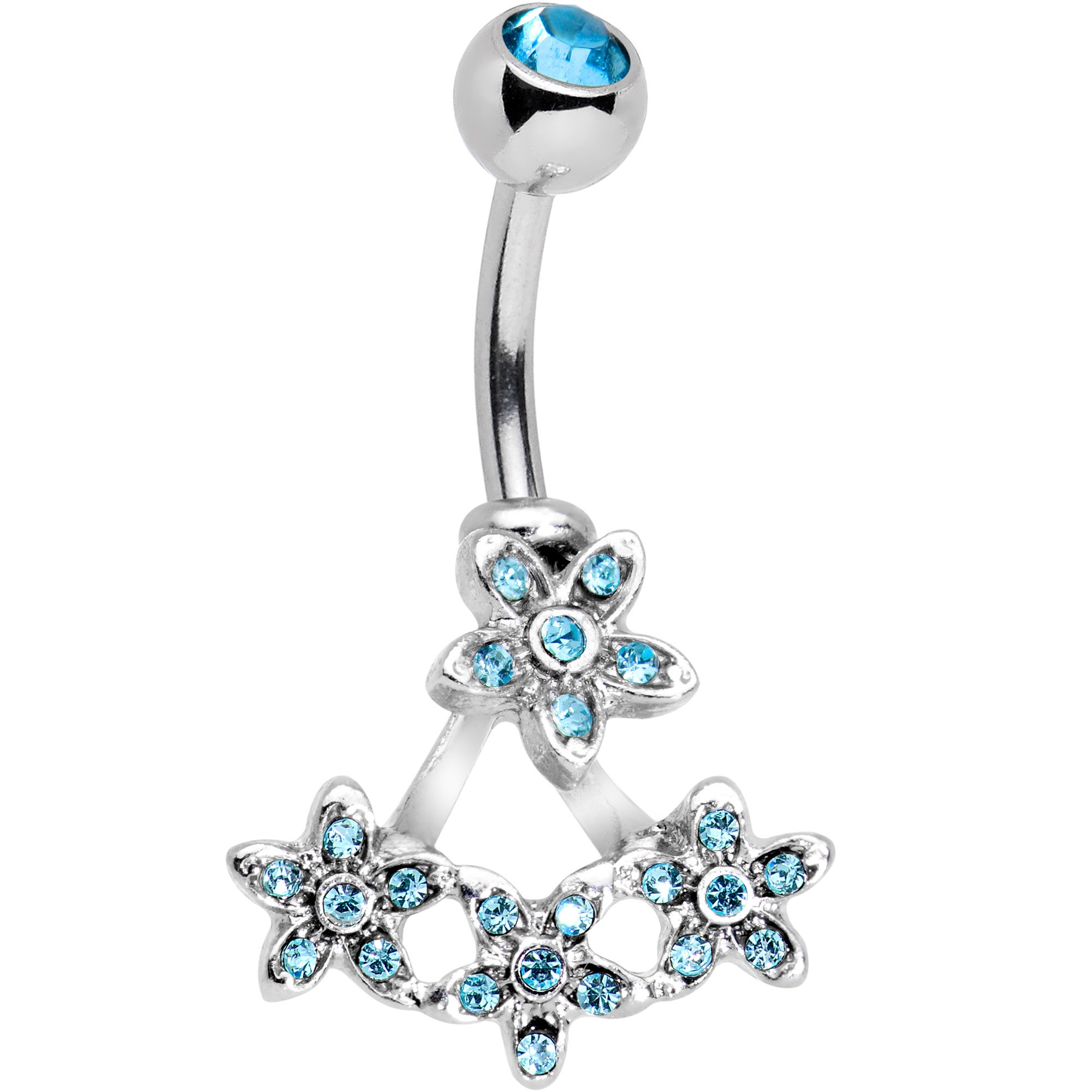 Body Candy Steel Accent Field of Flowers Dangle Belly Ring - Elegant Navel Piercing Jewelry for Women | Perfect for Summer Outfits & Beach Wear