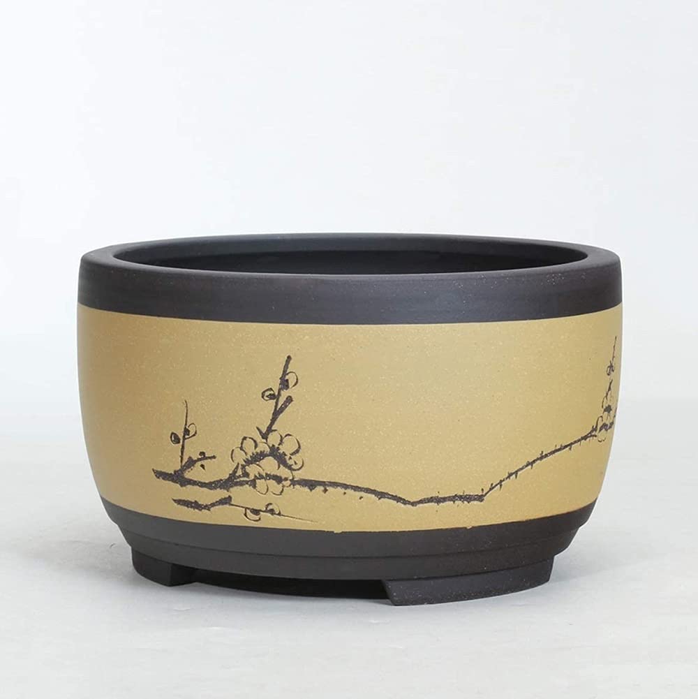 Chinese Style Ceramic Succulent Planter Pots - Drum Shaped Round Bonsai Flower Pots for DIY Crafts (Large/Medium/Small) - Ventilated Planters for Green Plants & Home Decor | Perfect for Indoor Gardening, Office Desk & Gift Ideas