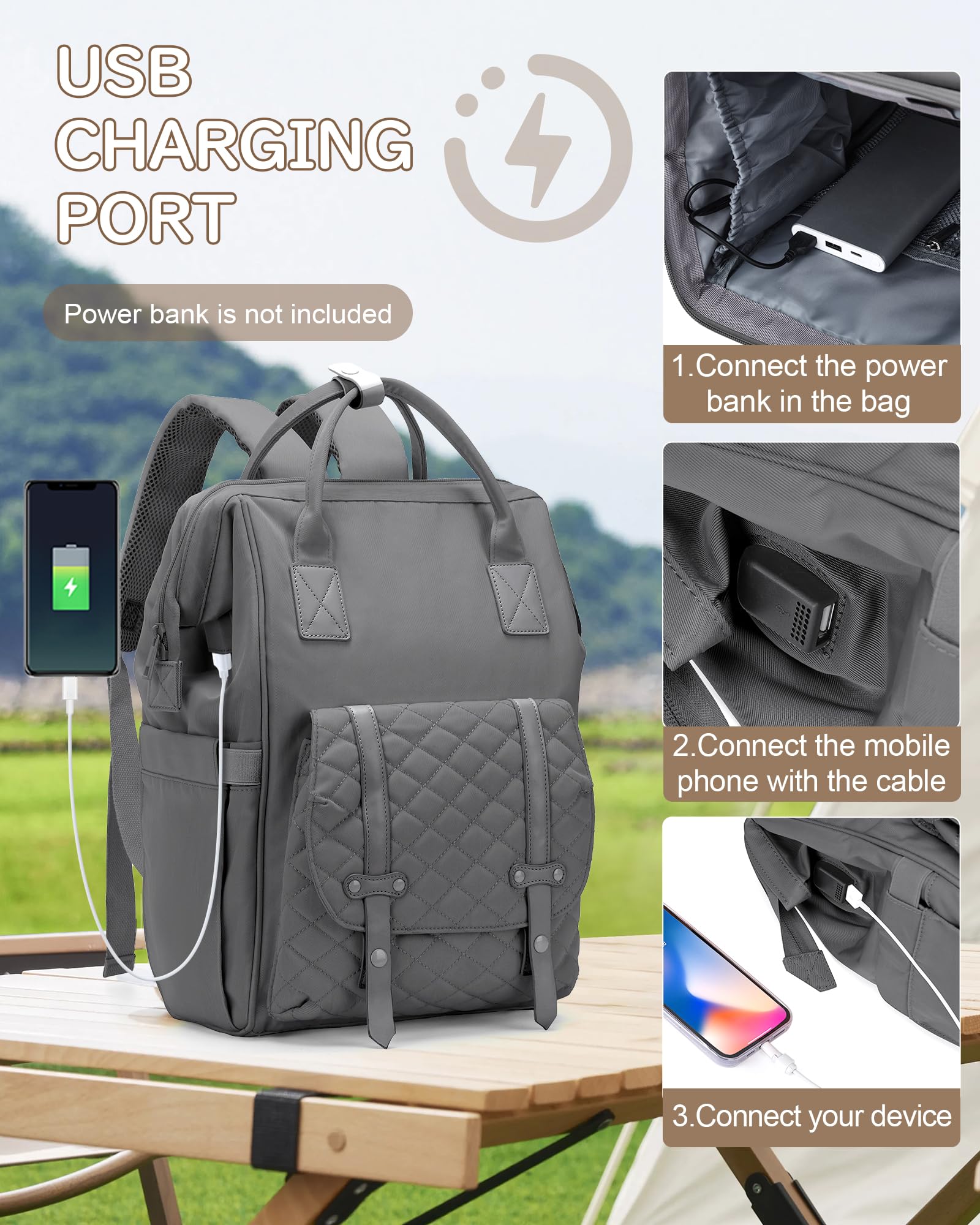 Large Waterproof Diaper Backpack for Moms & Dads - Baby Travel Essentials with Changing Pad, Stroller Straps & USB Charging Port - Perfect for Newborns, Toddlers & On-the-Go Parents (Dark Grey) | Ideal for Daycare, Travel, Shopping & Family Outings