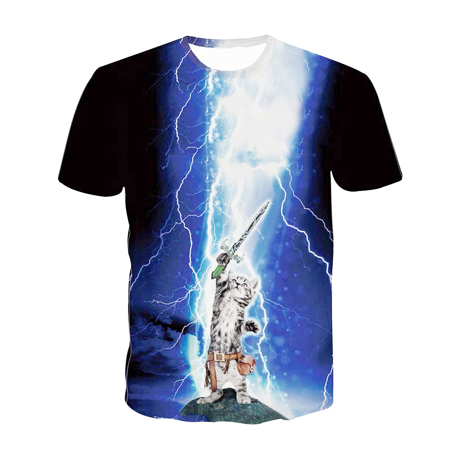 Printed Cat Round Neck T-Shirts for Men - Summer Short Sleeve Casual Wear