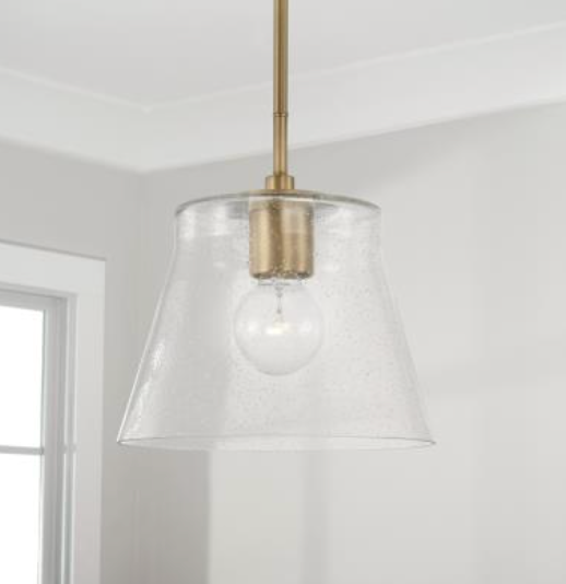 Jackie Brass Semi Flush Mount Ceiling Light - Vintage Industrial Pendant Lighting Fixture for Dining Room, Bedroom, or Entryway