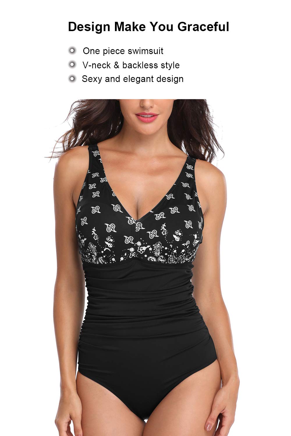 PERONA Women's Tummy Control One Piece Swimsuit - Vintage Printed Bathing Suit for Women, Slimming Swimwear for Beach, Pool & Vacation