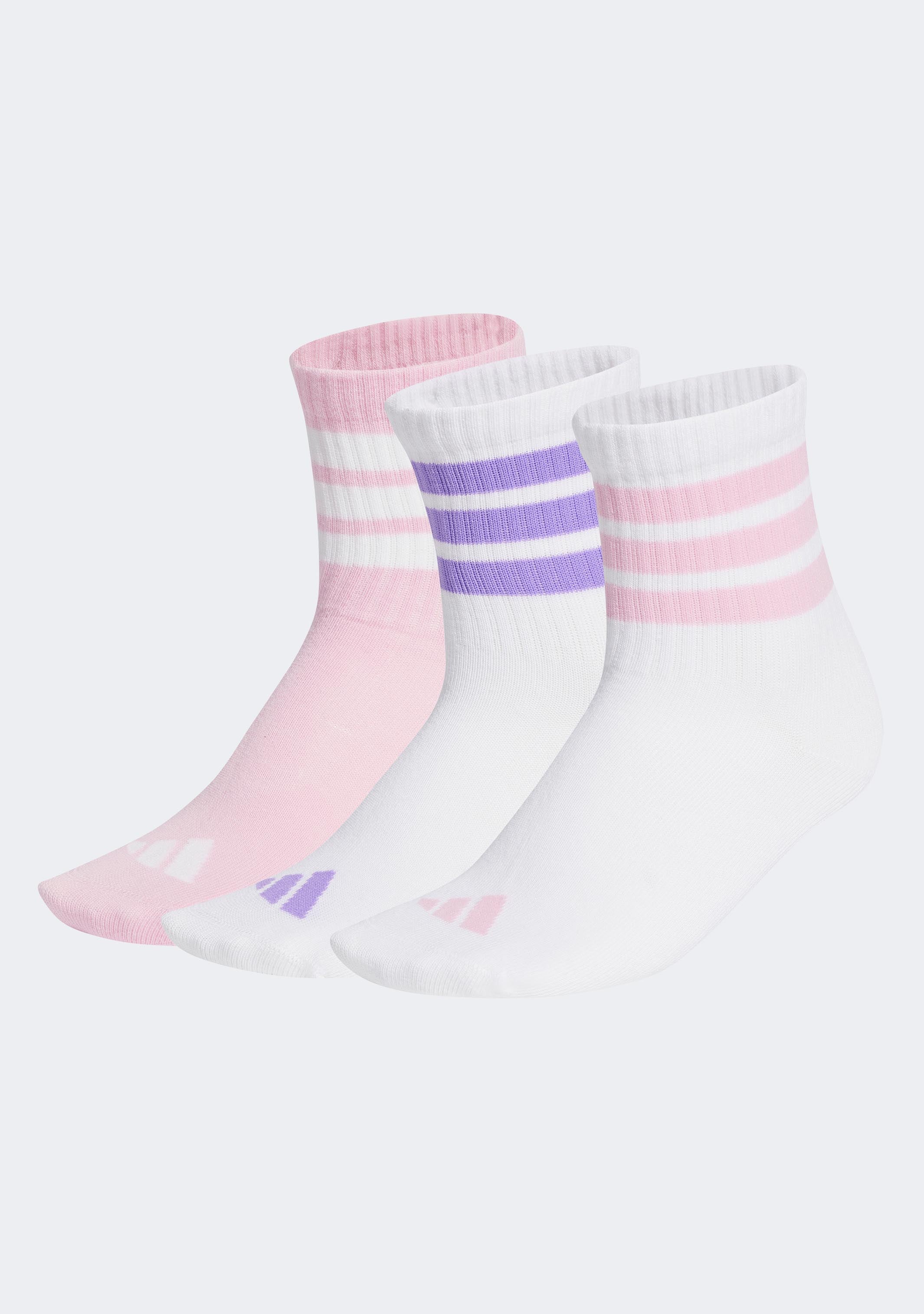 Adidas Kids' 3 Pack Rib Crew Socks - Soft Cotton Ankle Socks for Boys & Girls - Comfortable Athletic Socks for School, Sports & Everyday Wear
