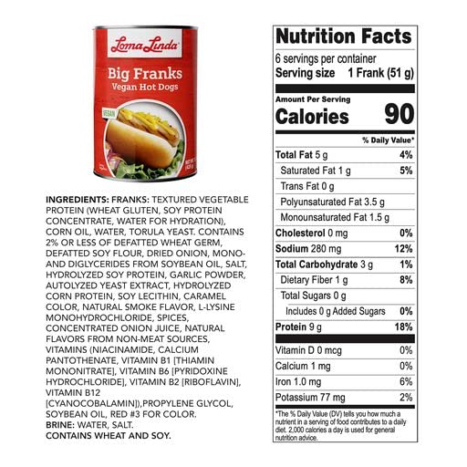 Loma Linda Big Franks Vegan Hot Dogs Variety Pack - 12 Pack (15 oz Cans) | Plant-Based Meat Alternative, High Protein, Non-GMO, Meatless Sausages | Perfect for BBQs, Camping & Quick Meals