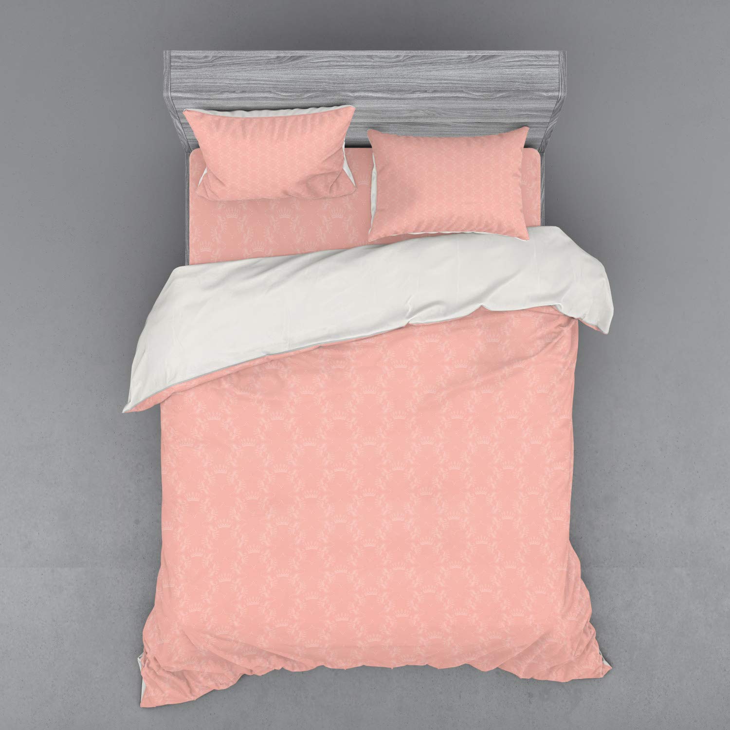 Ambesonne Peach Bedding Set - 4 Piece Duvet Cover Set with Shams & Fitted Sheet, Queen Size, Coral - Soft Monochrome Floral Crown Abstract Design on Faded Background | Perfect for Master Bedroom, Guest Room & Bohemian Home Decor