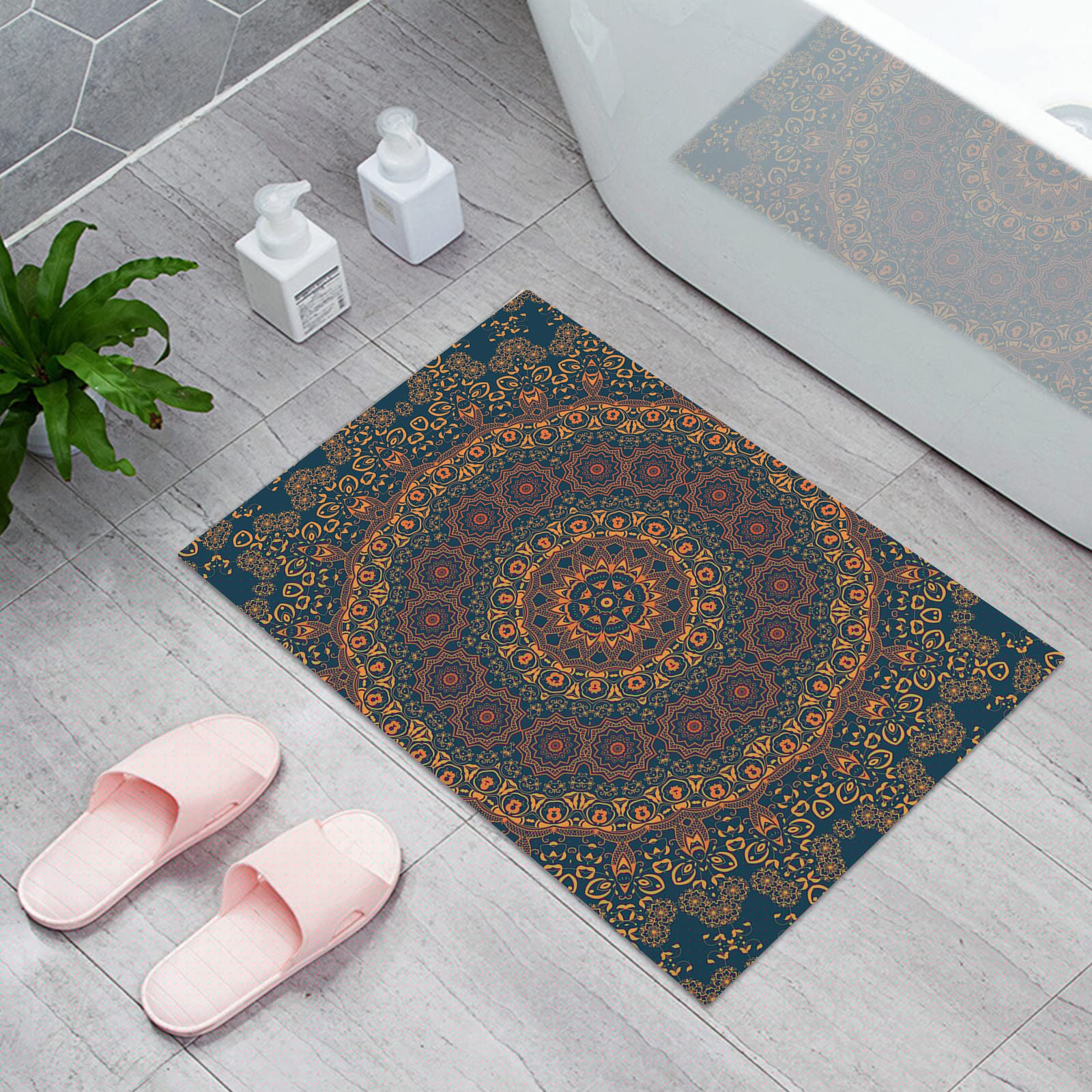Non-Slip Absorbent Indoor Doormat - Vintage Mandala Floral Boho Style Bath Rug for Front Door, Kitchen, Bathroom & Bedroom | Perfect for Home Decor, Living Room Floor Mat, and Entrance Carpet