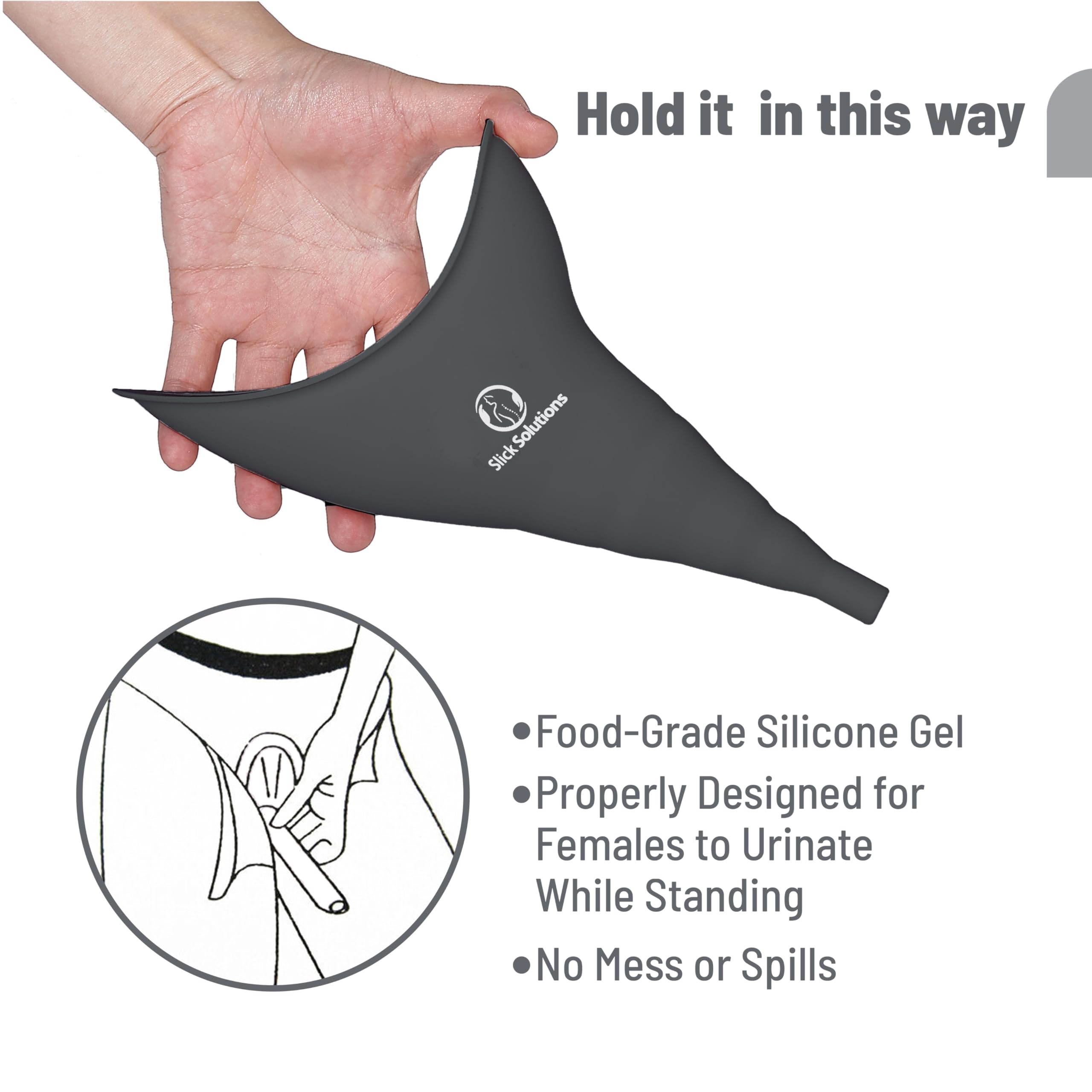 Slick Portable Female Urination Device - Reusable Women's Pee Funnel for Outdoor, Camping & Travel - Compact Gray Female Urinal for Hiking, Road Trips & Emergency Use