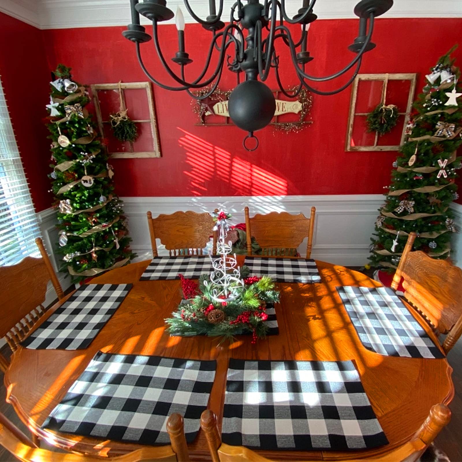 UKELER Set of 6 Buffalo Check Plaid Placemats - 100% Cotton Crossweave Woven Table Mats | Washable, Heat Resistant & Decorative Kitchen Dining Mats (Black & White) for Holiday Dinners, Parties & Everyday Use