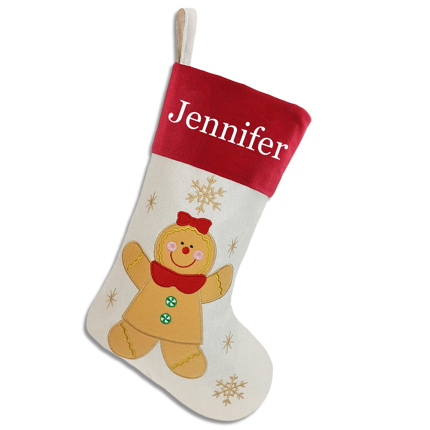 Personalized Christmas Stockings with Embroidered Names - Custom Holiday Gift Bags & Stocking Holders (Gingerbread Girl Design) - Perfect for Fireplace Decor, Christmas Tree Hanging & Festive Gift Giving