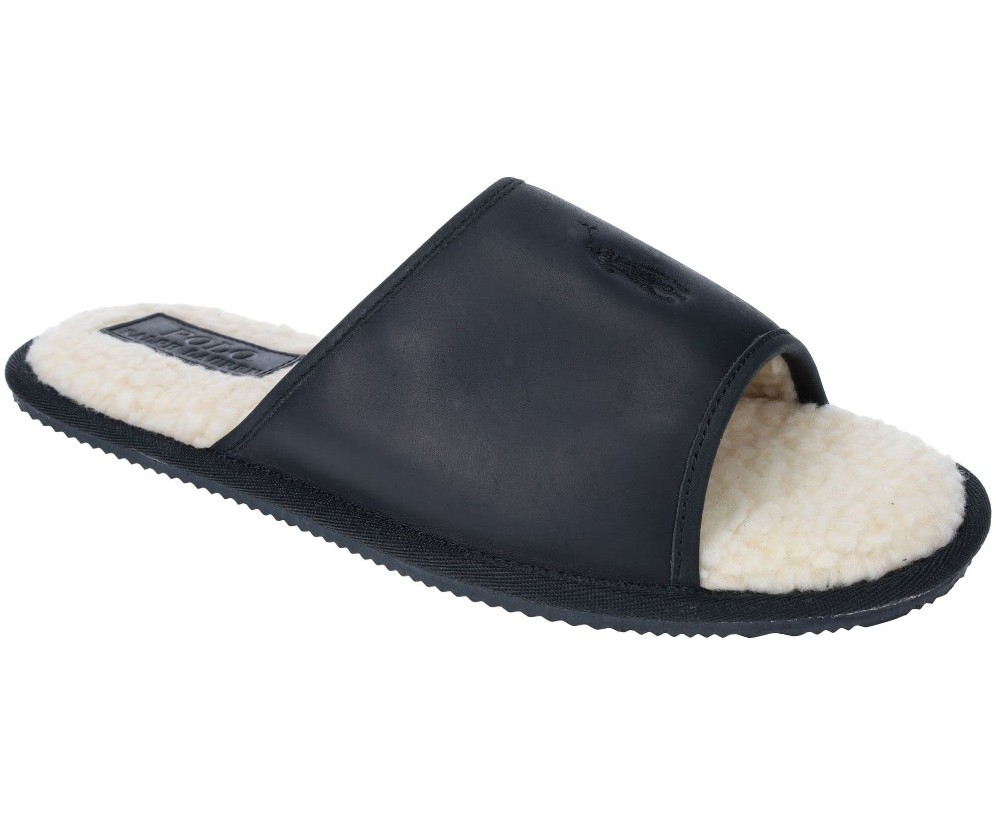 Ralph Lauren Men's ANTERO Leather Slide Slippers - Black, Size 11 - Comfortable House Shoes for Indoor & Outdoor Wear