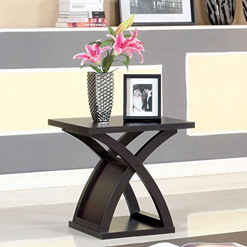 Barkley Modern Espresso X-Base Solid Wood End Table - Brown by Furniture of America | Stylish Nightstand for Living Room, Bedroom & Office