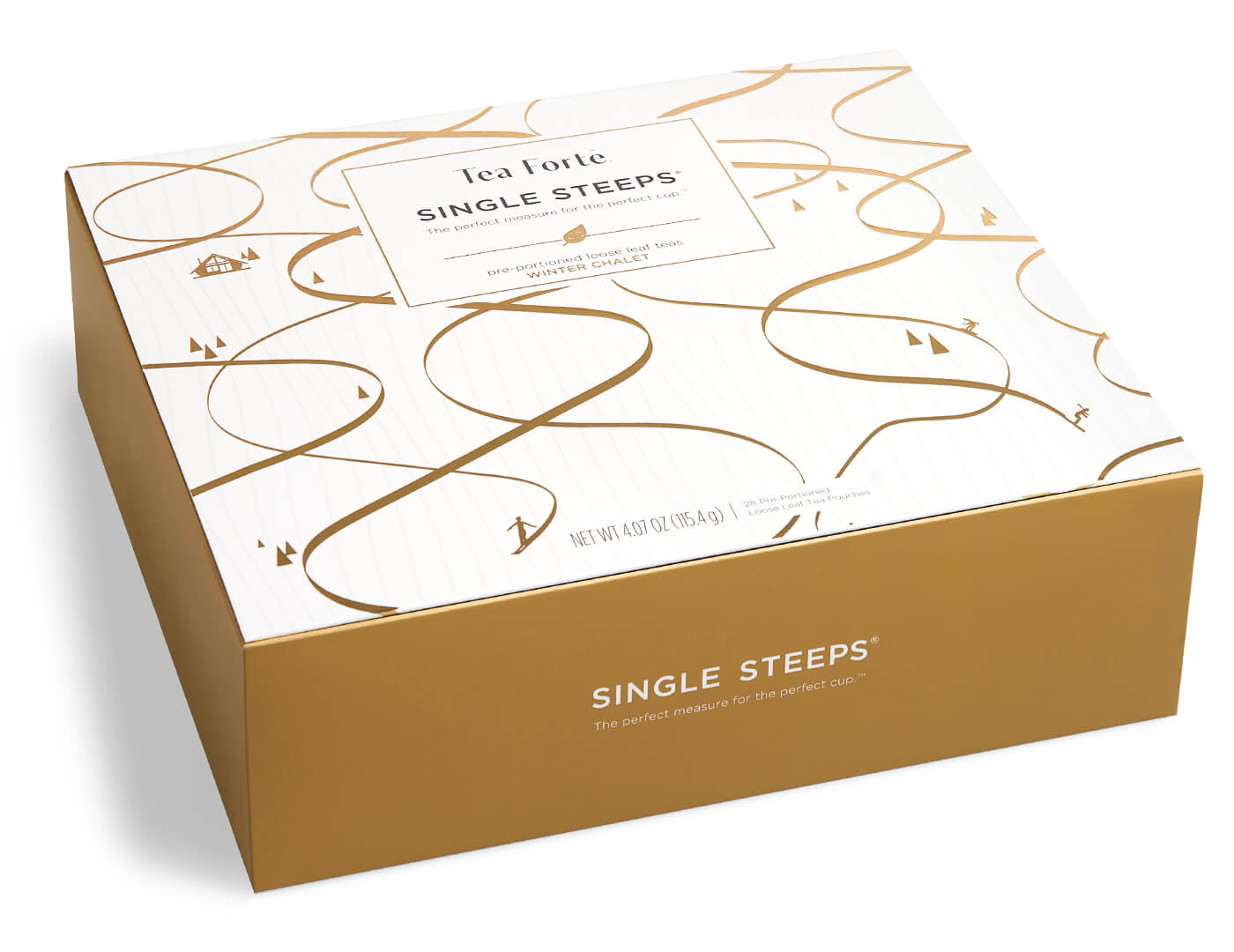 Single Steeps® Tea Chest Winter Chalet - Premium Loose Leaf Tea Storage Box for Holiday Gifting & Cozy Winter Tea Time at Home