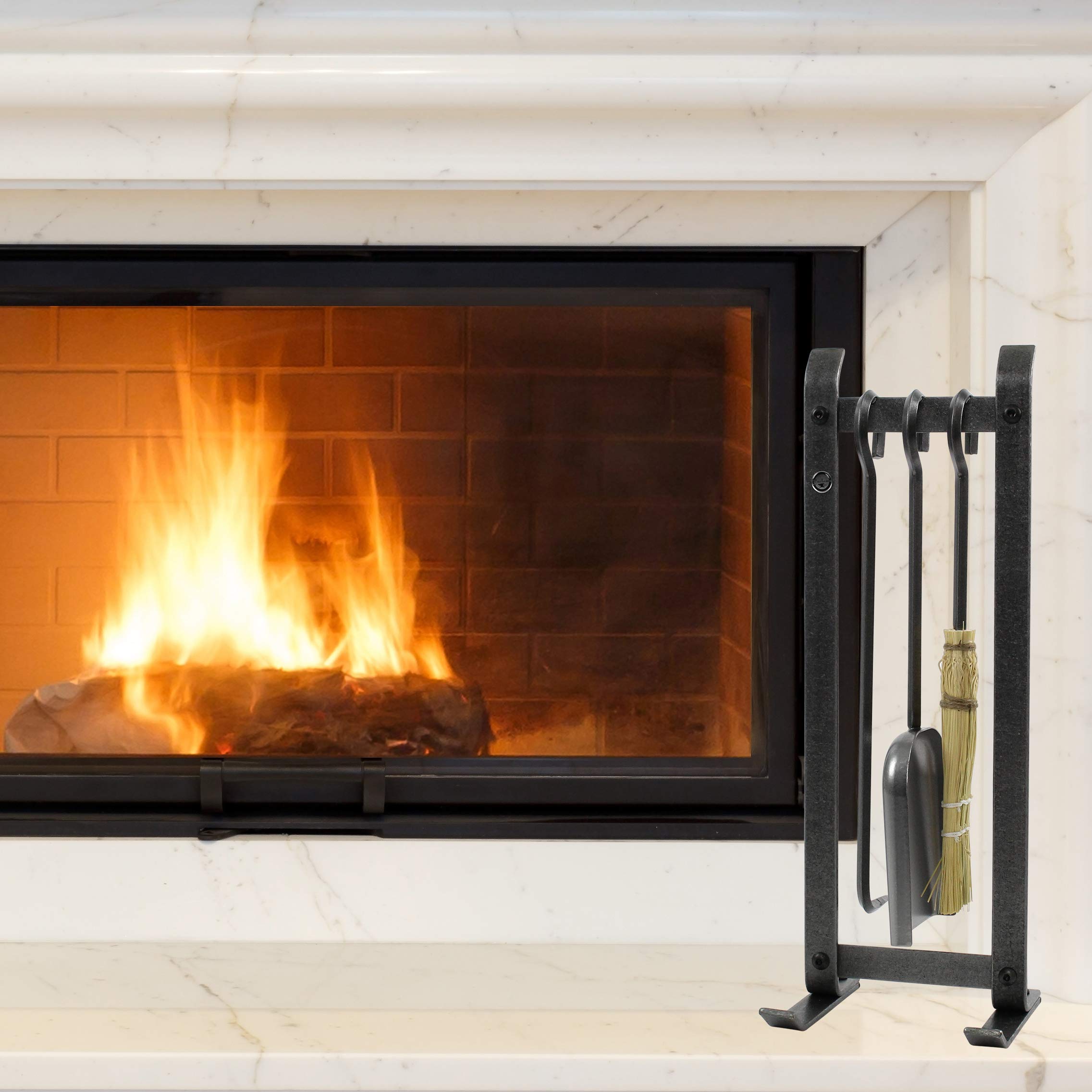 Handcrafted Enclume Country Home Fireplace Tool Set - Hammered Steel Fireplace Accessories for Rustic & Cozy Living Rooms