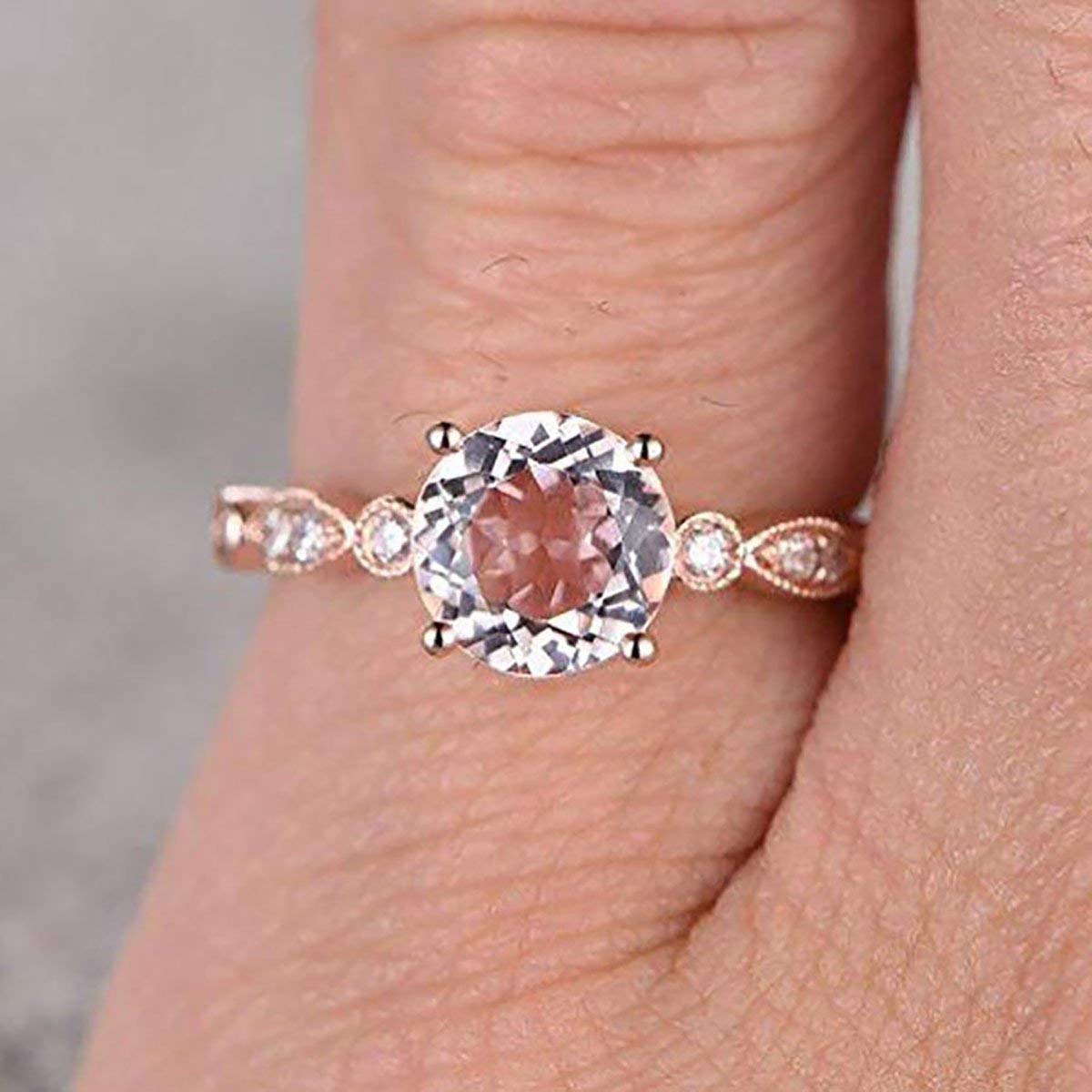 1.25 Carat Round Cut Morganite & Diamond Engagement Ring - Antique Design 18k Gold Plated - Perfect for Proposals, Weddings & Anniversary Gifts