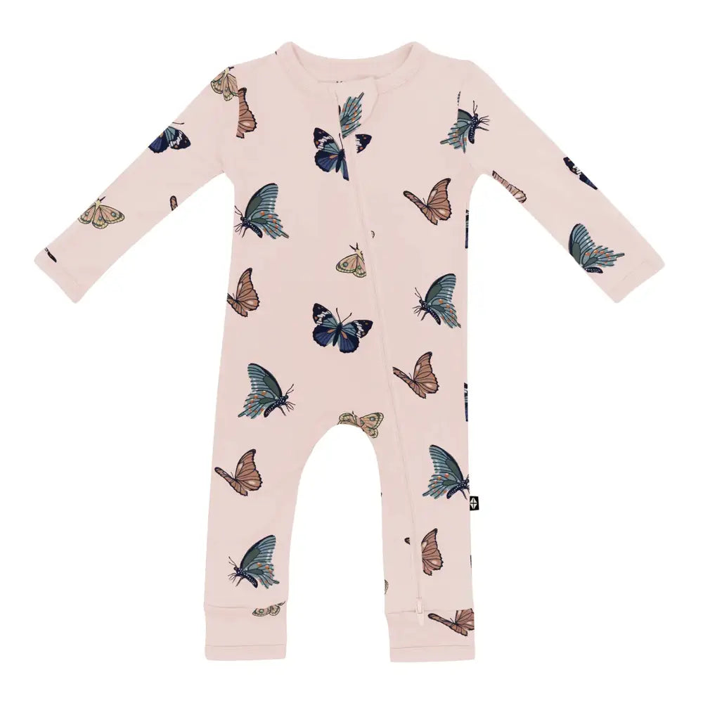 Kyte Baby Blush Butterfly Printed Zippered Romper - Soft Organic Cotton Baby Sleepsuit for Newborns & Infants | Perfect for Nursery, Daycare & Family Outings
