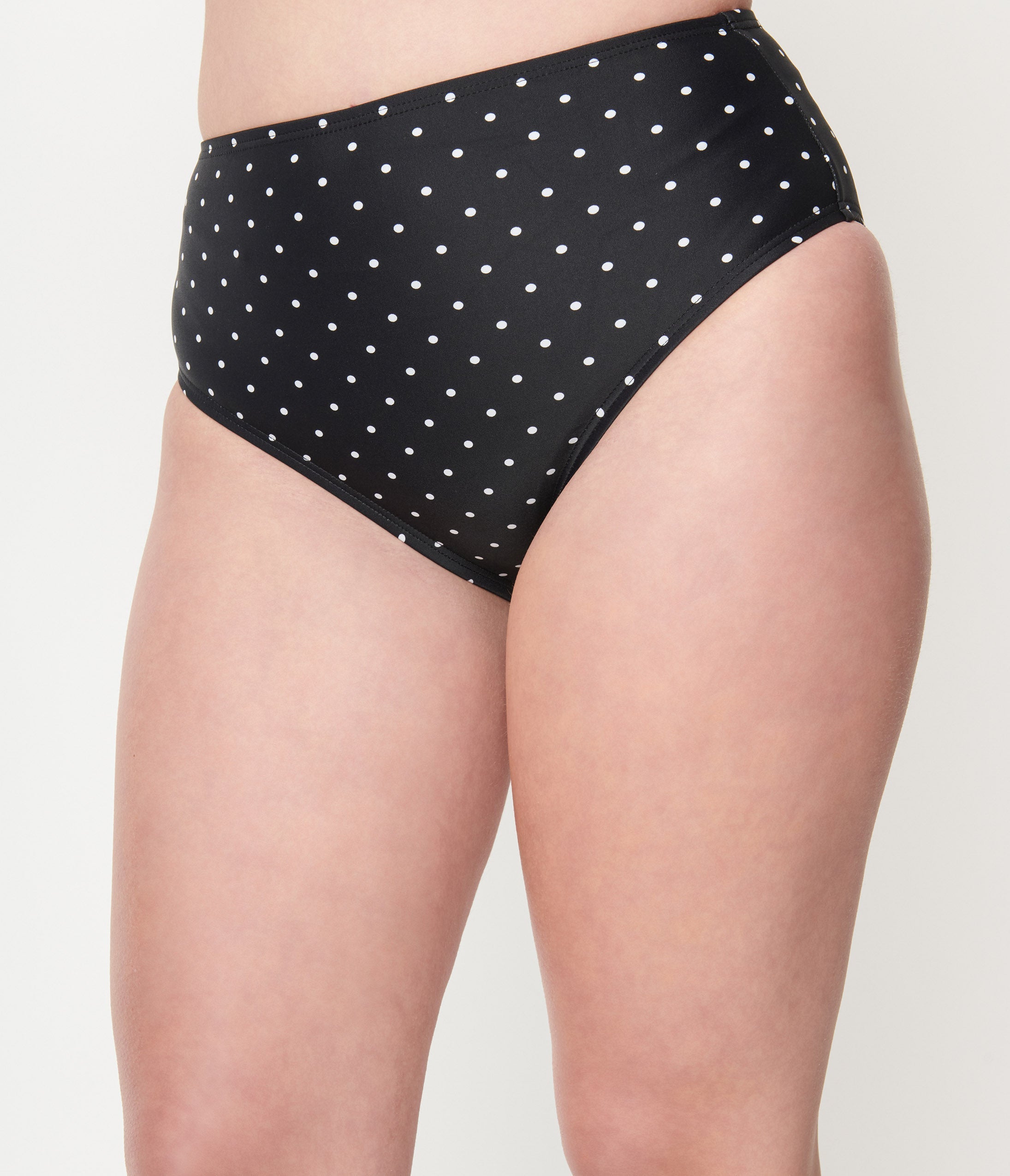 Vintage Black & White Polka Dot High Waisted Swim Bottoms - Retro Pin Up Bikini Bottoms for Women, Perfect for Beach, Pool, and Summer Vacations