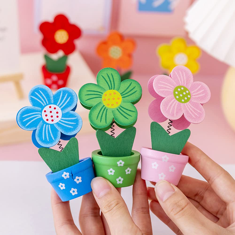 Teensery 6 Pcs Wooden Photo Holders - Table Name Card Stands, Flower Pot Picture Clips for Wedding, Birthday Party & Home Decor (Ideal for Place Cards, Memo Notes & Photo Displays)