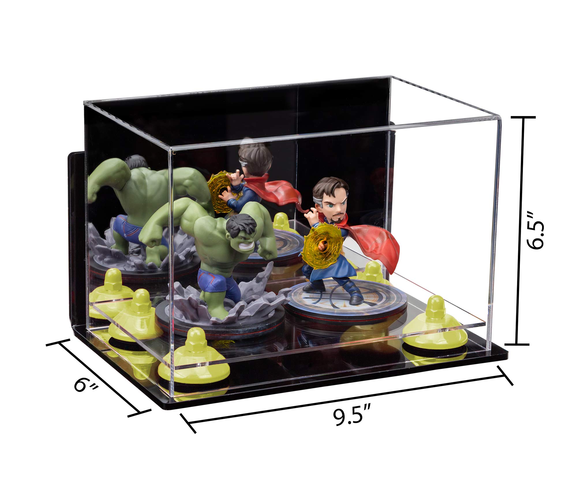 Acrylic Display Case with Mirror & Wall Mount - 9.5x6x6.5 Inch Clear Rectangle Box with Yellow Risers (A005-YR) - Perfect for Jewelry, Collectibles & Retail Displays