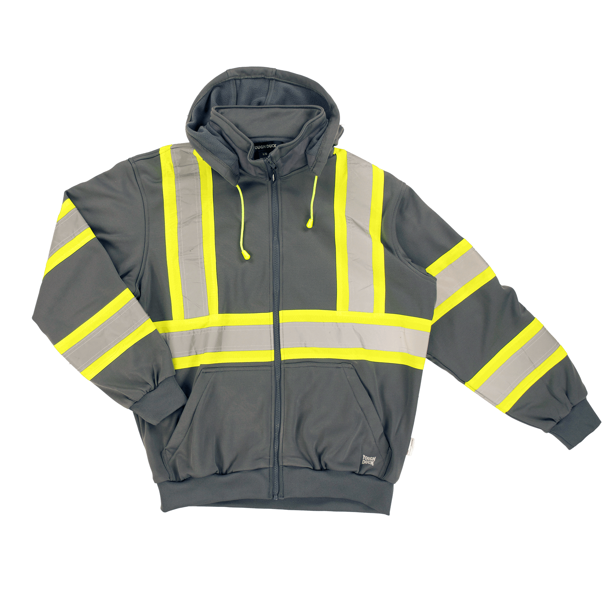 Tough Duck Men's Unlined C1 High Visibility Safety Hoodie with Full Zip - Ideal for Construction, Road Work & Outdoor Safety Gear