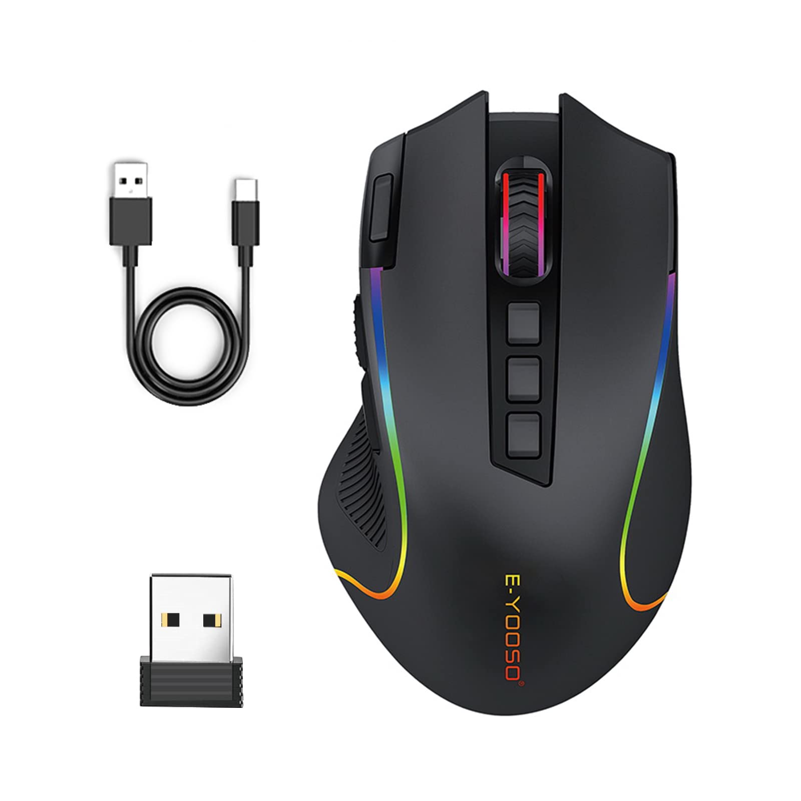 E-YOOSO X-11 Wireless/Wired RGB Gaming Mouse - 8000 DPI, Rechargeable, 9 Programmable Buttons, Rapid Fire Key, Macro Programming, Custom RGB Backlit - Perfect for FPS, MOBA & MMO Gaming on PC & Laptop