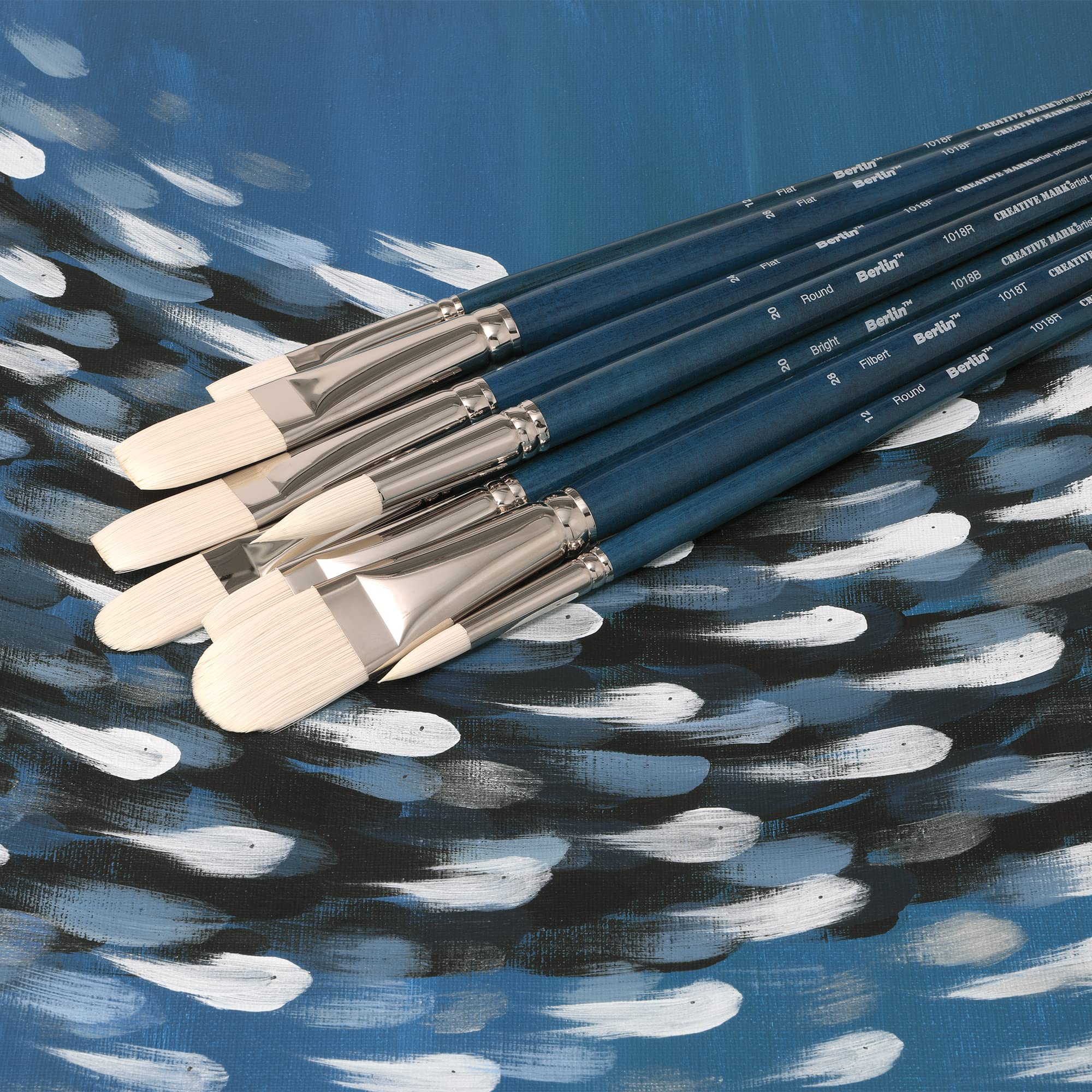 Professional Synthetic Acrylic Paint Brushes Set of 3 - Long Handle Artist Brushes for Oil, Watercolor & Acrylic Painting - Berlin Series 9980 - Perfect for Canvas, Wood & DIY Art Projects