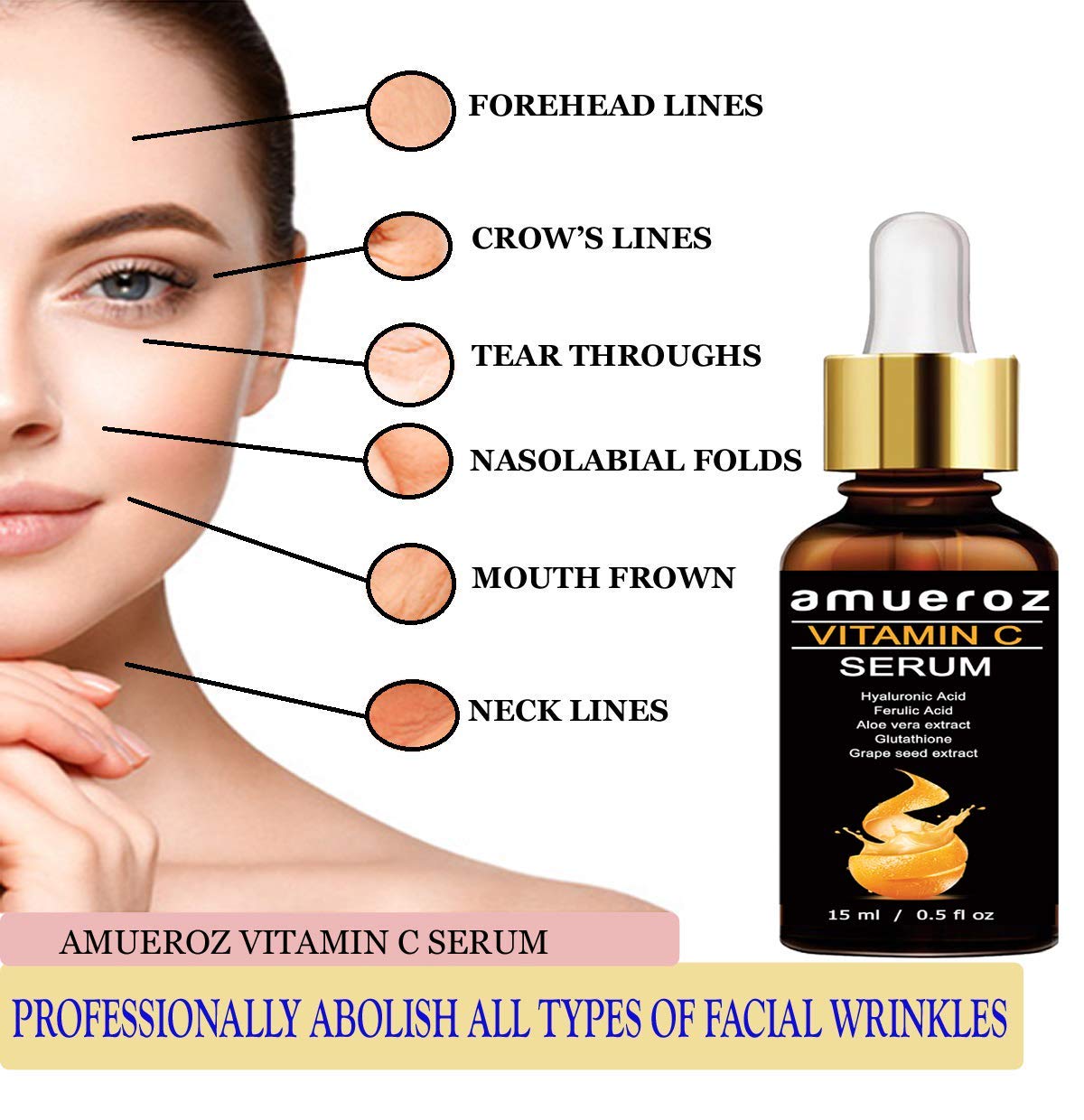 Amueroz Vitamin C Face Serum for Skin Whitening & Brightening - Anti-Aging, Wrinkle Reduction, Acne Treatment - Fights Pigmentation & Controls Oily Skin - 2 Pack (15ml Each) - Perfect for Daily Skincare Routine & Nighttime Anti-Aging Care