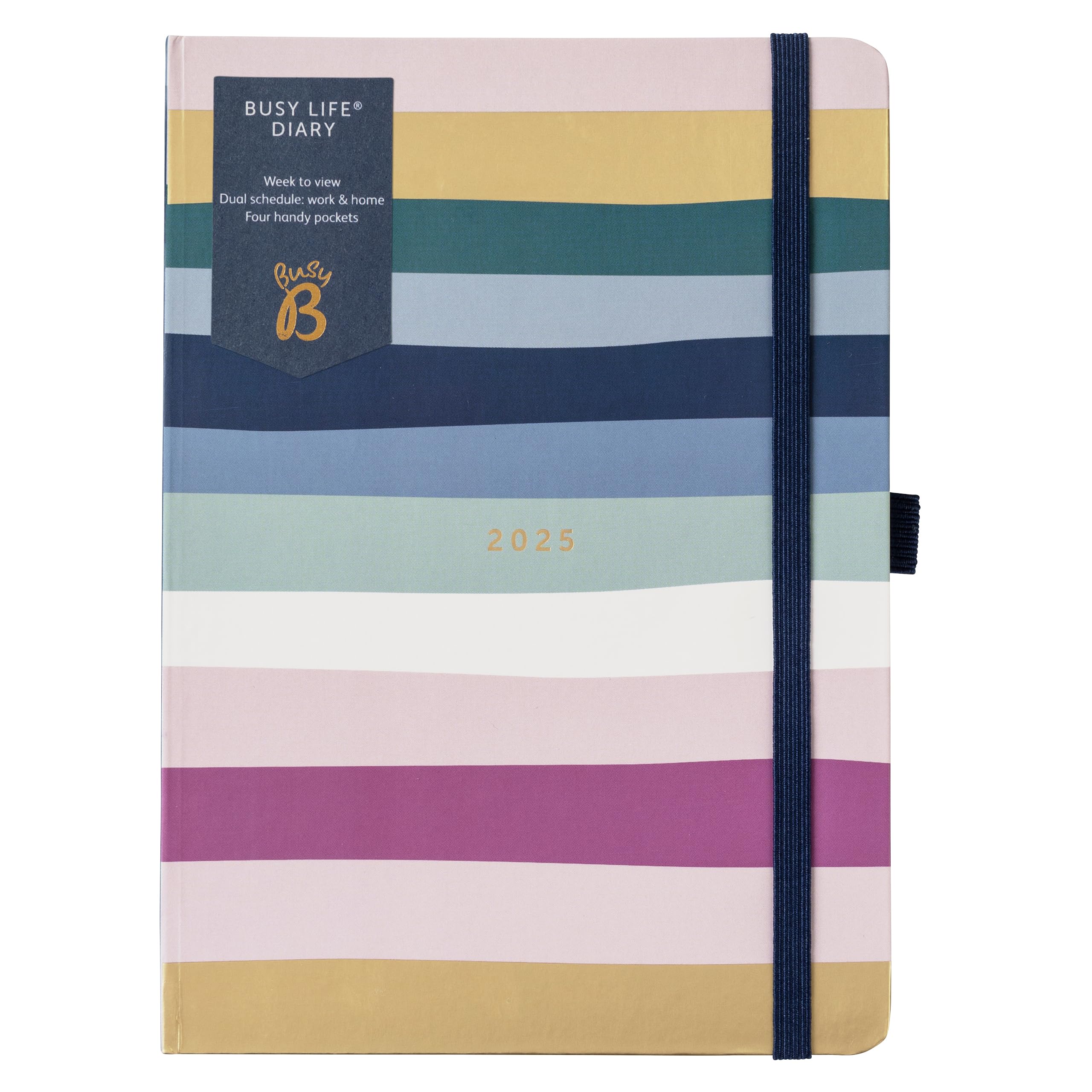 Busy B A5 2025 Planner - Weekly & Monthly Organizer with Dual Schedules, Yearly Calendar, Pen Holder & Elastic Closure | Pastel Stripe Design | Perfect for Students, Teachers & Professionals | School, Office & Personal Planning