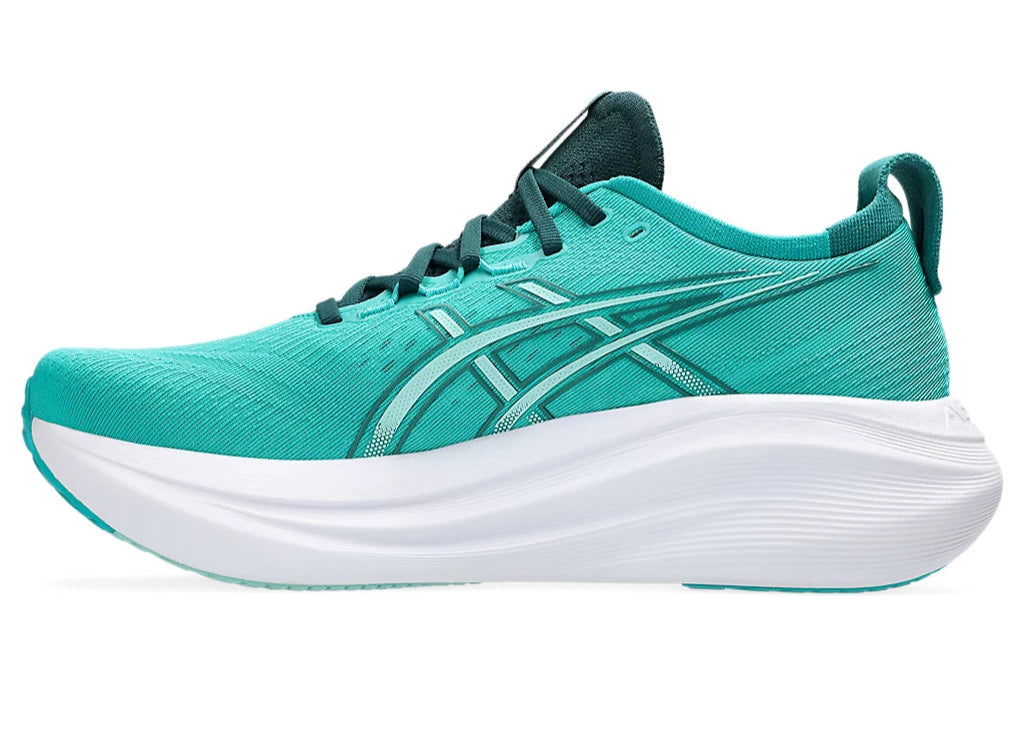 ASICS Gel-Nimbus 27 Running Shoes for Men (D Width) - Wave Teal/Saxon Green - Cushioned Road Running & Jogging Sneakers for Long-Distance Training & Marathon