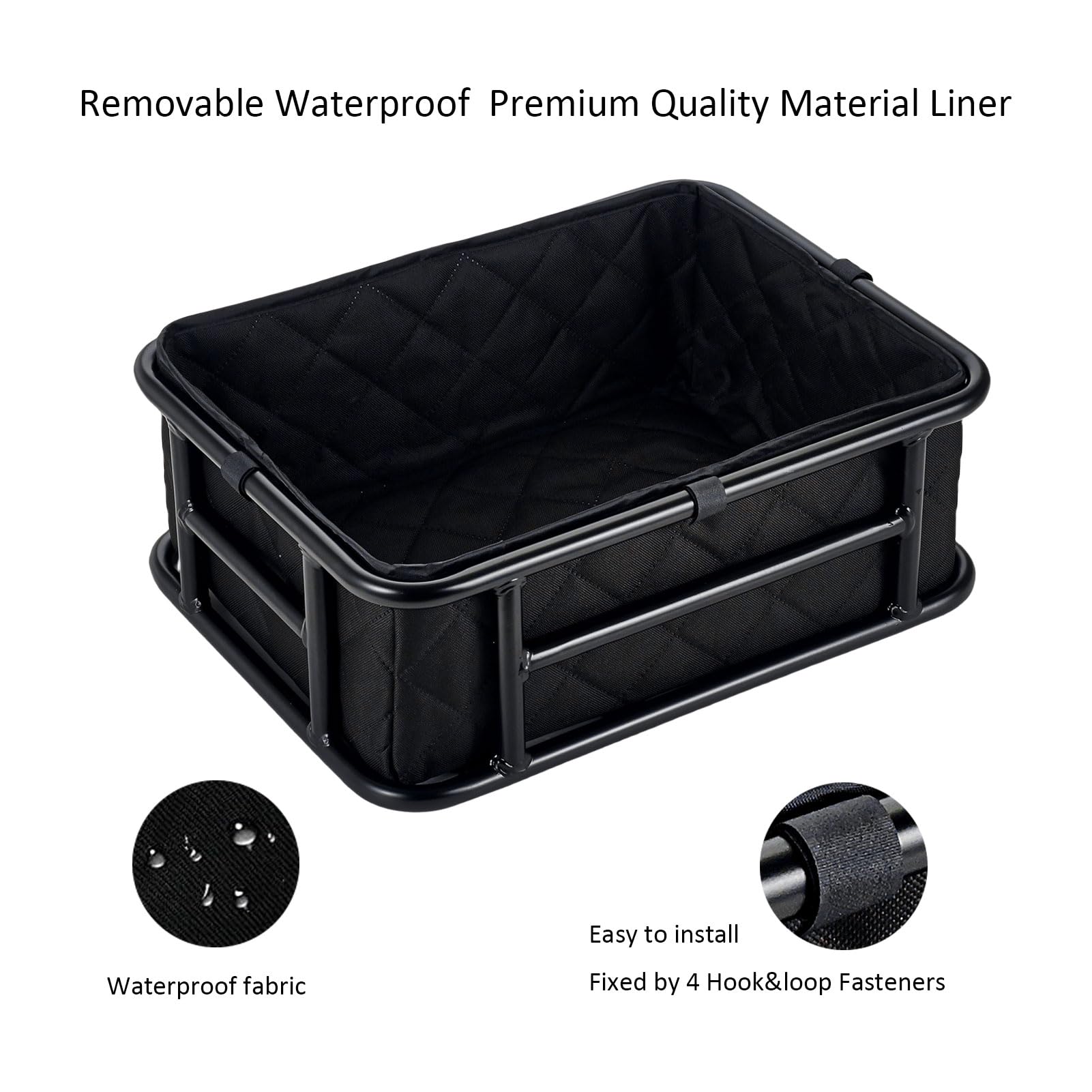 WOOFOPT Heavy Duty Rear Bike Basket with Rainproof Cover, Cargo Net & Liner - Large Metal Bicycle Rack Basket for Electric Bikes & Regular Bikes - Perfect for Commuting, Grocery Shopping & Outdoor Adventures