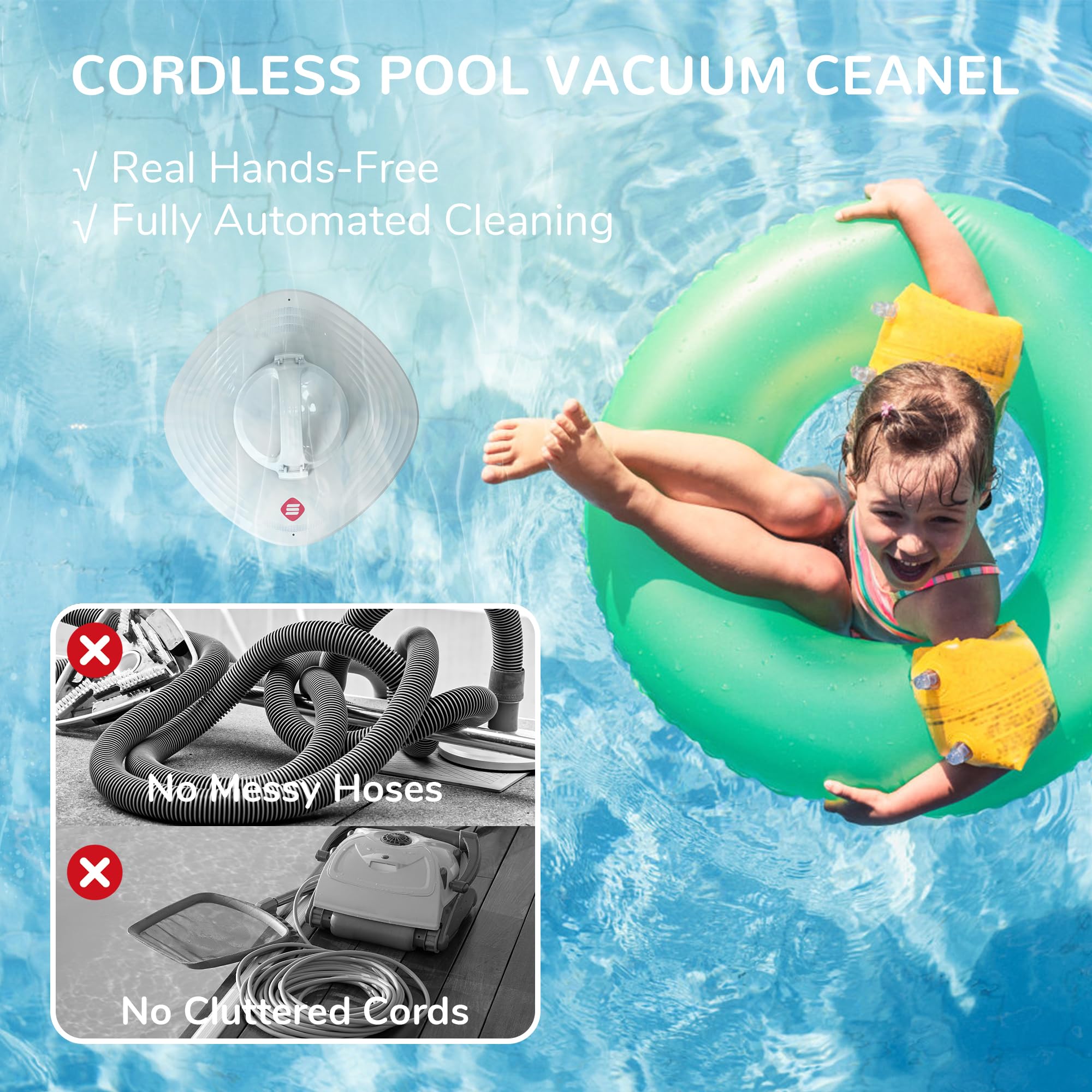 Cordless Robotic Pool Cleaner - Automatic Self-Docking Underwater Vacuum with Strong Suction for Above Ground & In-Ground Pools | Top Handle Design in White | Perfect for Weekly Pool Maintenance & Debris Removal