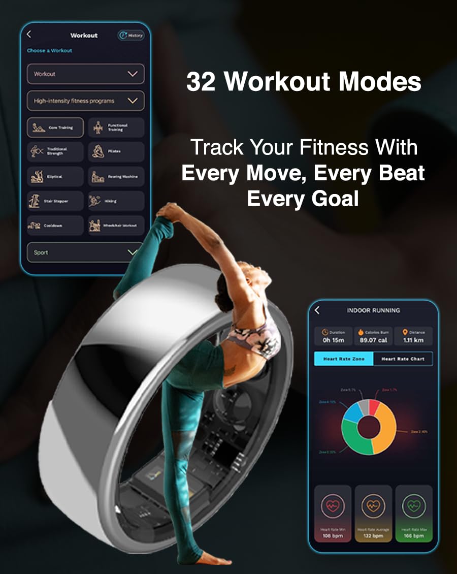 Titanium Smart Ring for Men & Women - Sleep, Heart Rate, Activity & Fitness Tracker - IP68 Waterproof (50m) - 7-Day Battery Life - Perfect Gift for Fitness Enthusiasts - Ideal for Workouts, Sleep Monitoring & Daily Health Tracking (Gold, Size 8)