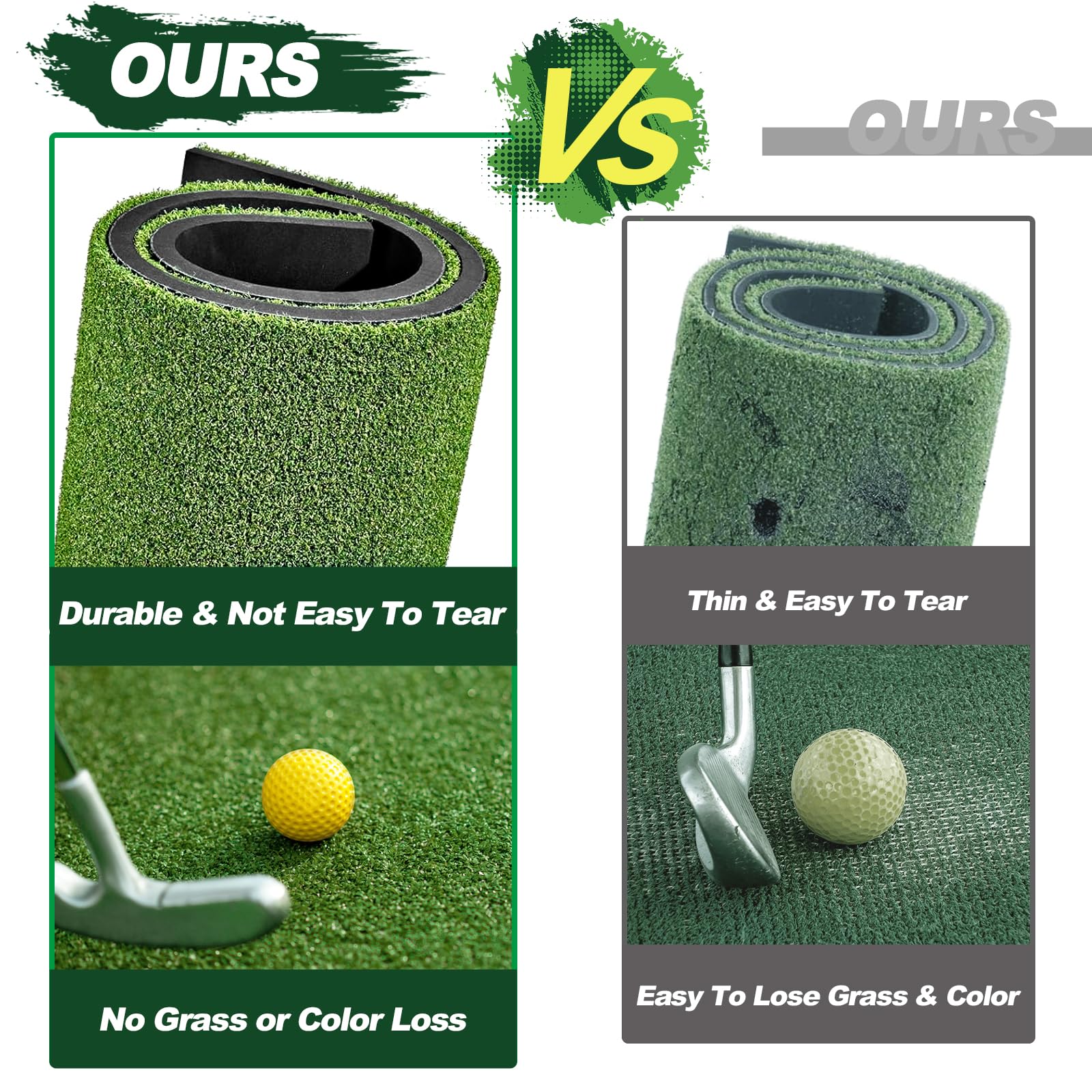 Premium LIBERRWAY 5x4ft Thick Golf Practice Mat - Durable Indoor/Outdoor Turf with 9 Golf Balls - Perfect for Home, Backyard & Driving Range Training