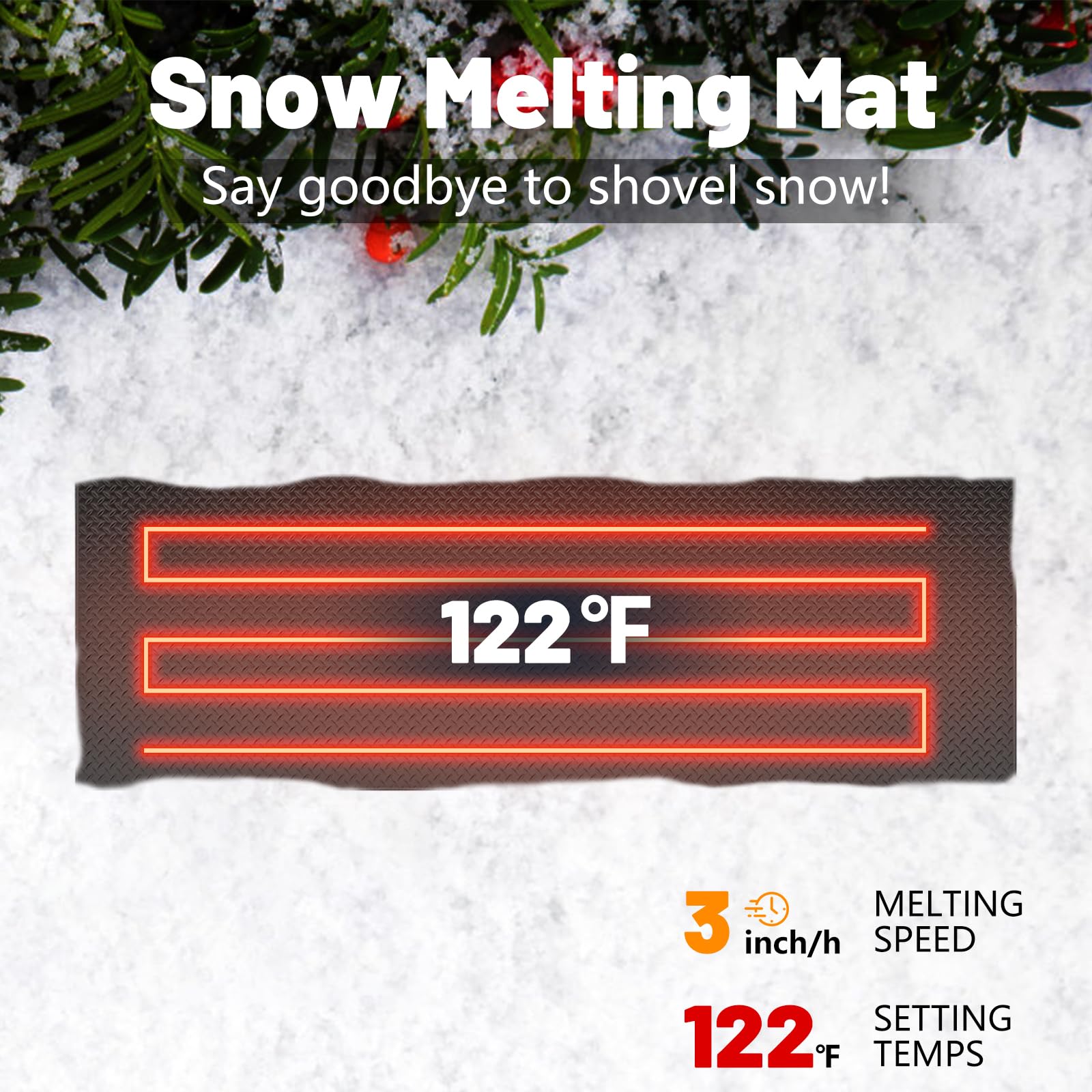 ABORON 20x60 Heated Snow Melting Mats for Walkways & Stairs - Outdoor Anti-Slip Rubber Heating Mats for Snow Removal - Perfect for Driveways, Patios, and Entryways in Winter