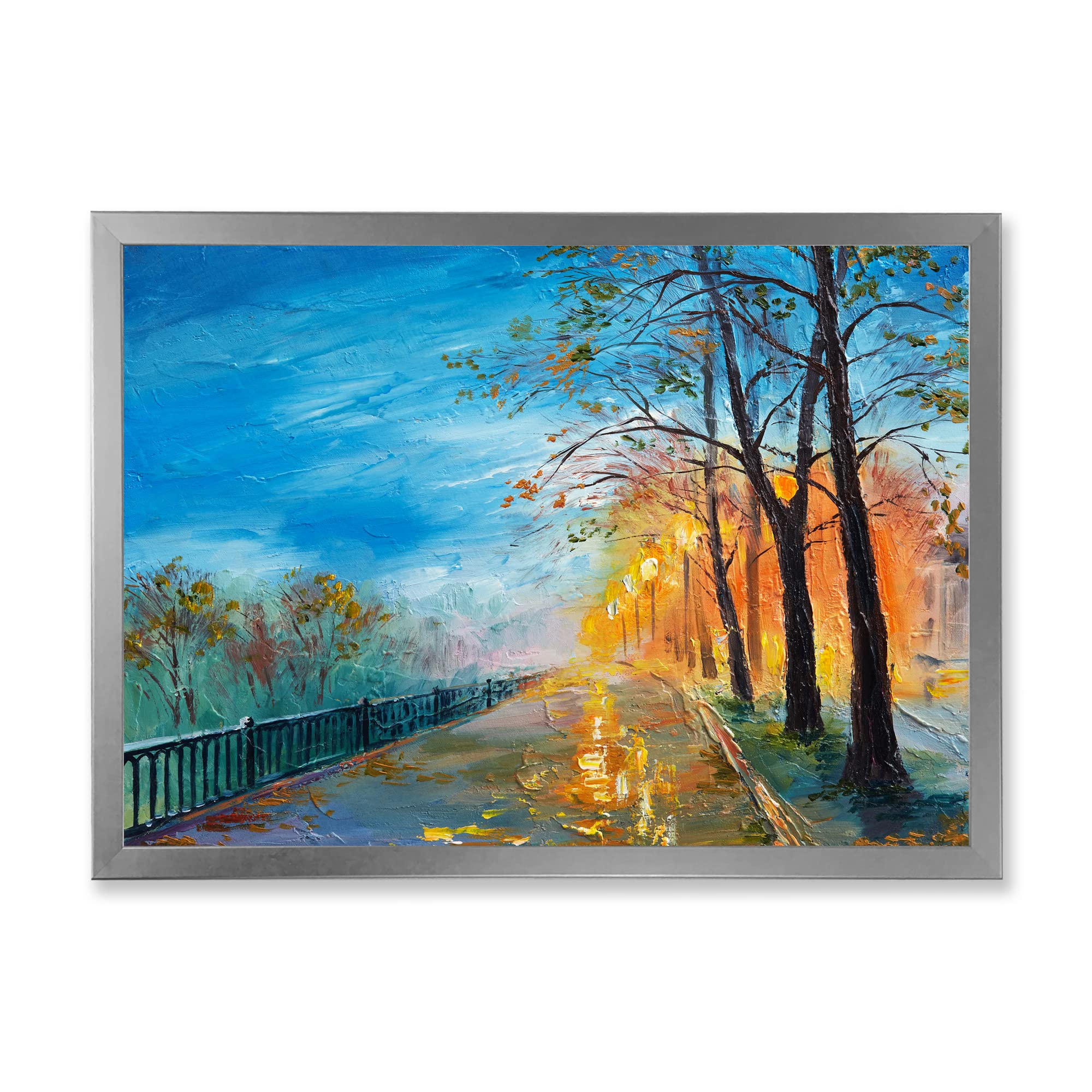 Autumn Road Landscape Framed Wall Art - Traditional Evening Scene Painting for Living Room, Bedroom & Office Decor