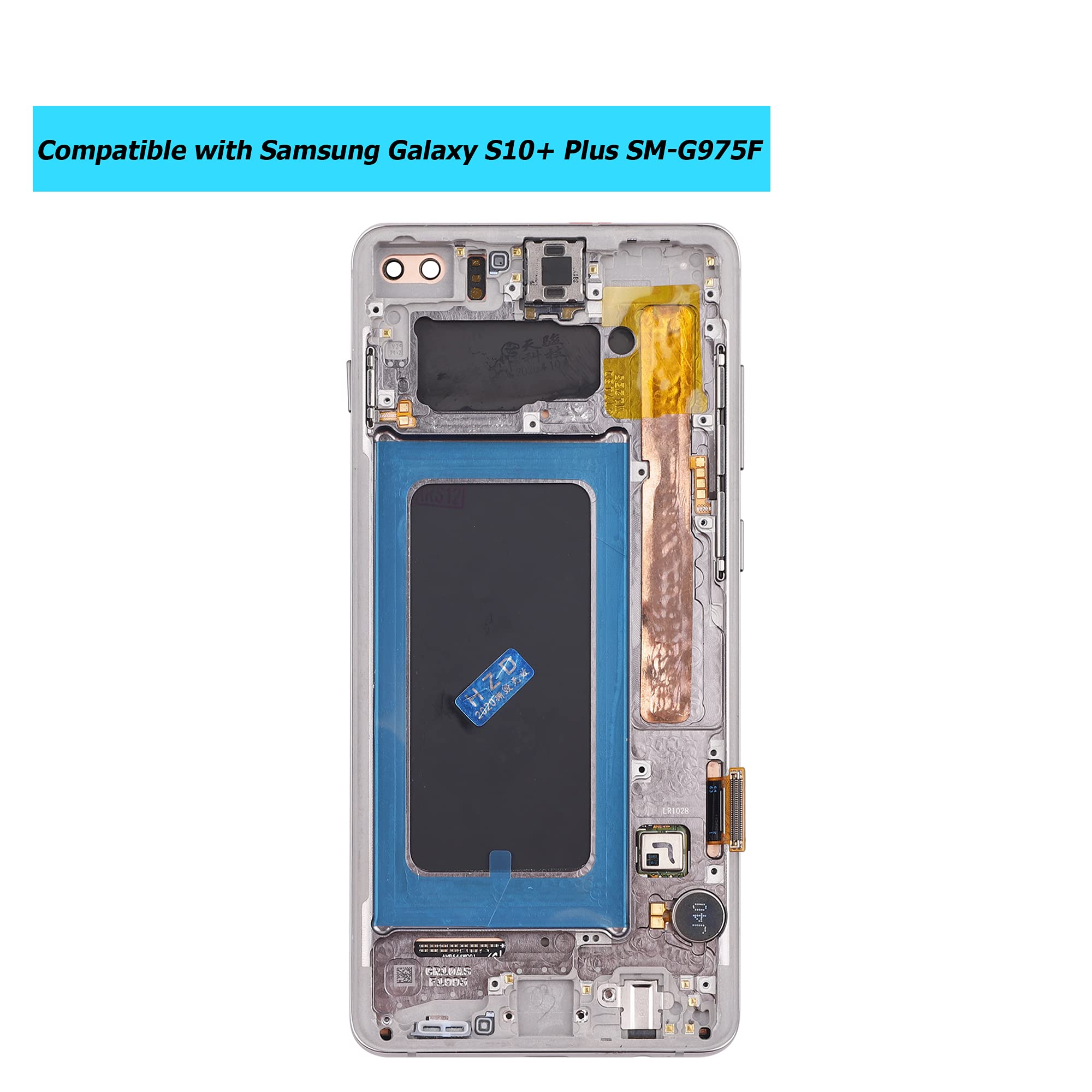 Samsung Galaxy S10+ Plus AMOLED LCD Touch Screen Display Replacement - Compatible with SM-G975F SM-G975U SM-G975W Models - Black Frame with Tools - Perfect for DIY Phone Repair & Screen Replacement