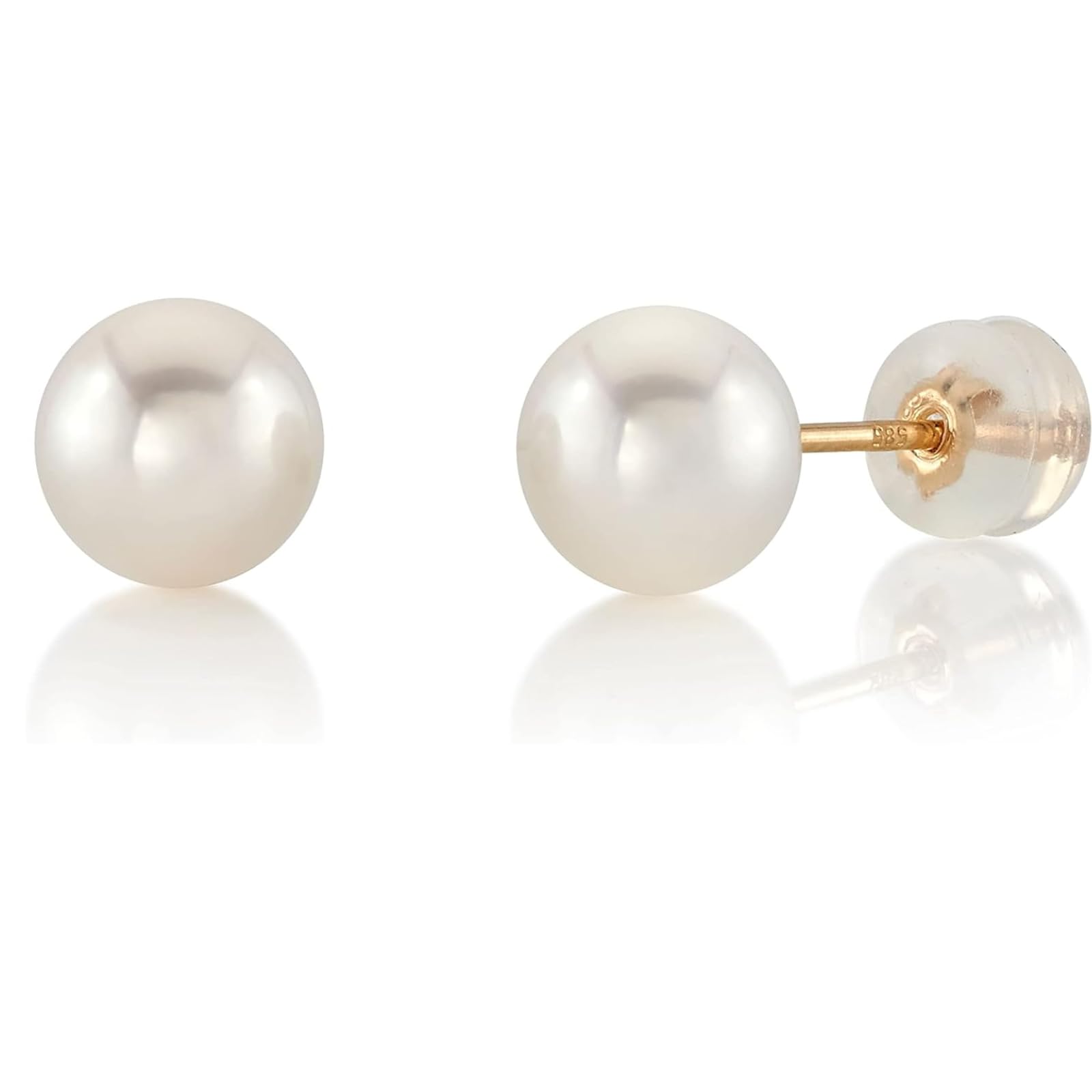14k Gold Stud Earrings with Genuine Cultured Freshwater Pearls for Women | Hypoallergenic Round White Pearl Jewelry | Perfect Anniversary Gift for Her, Birthday Present or Special Occasion