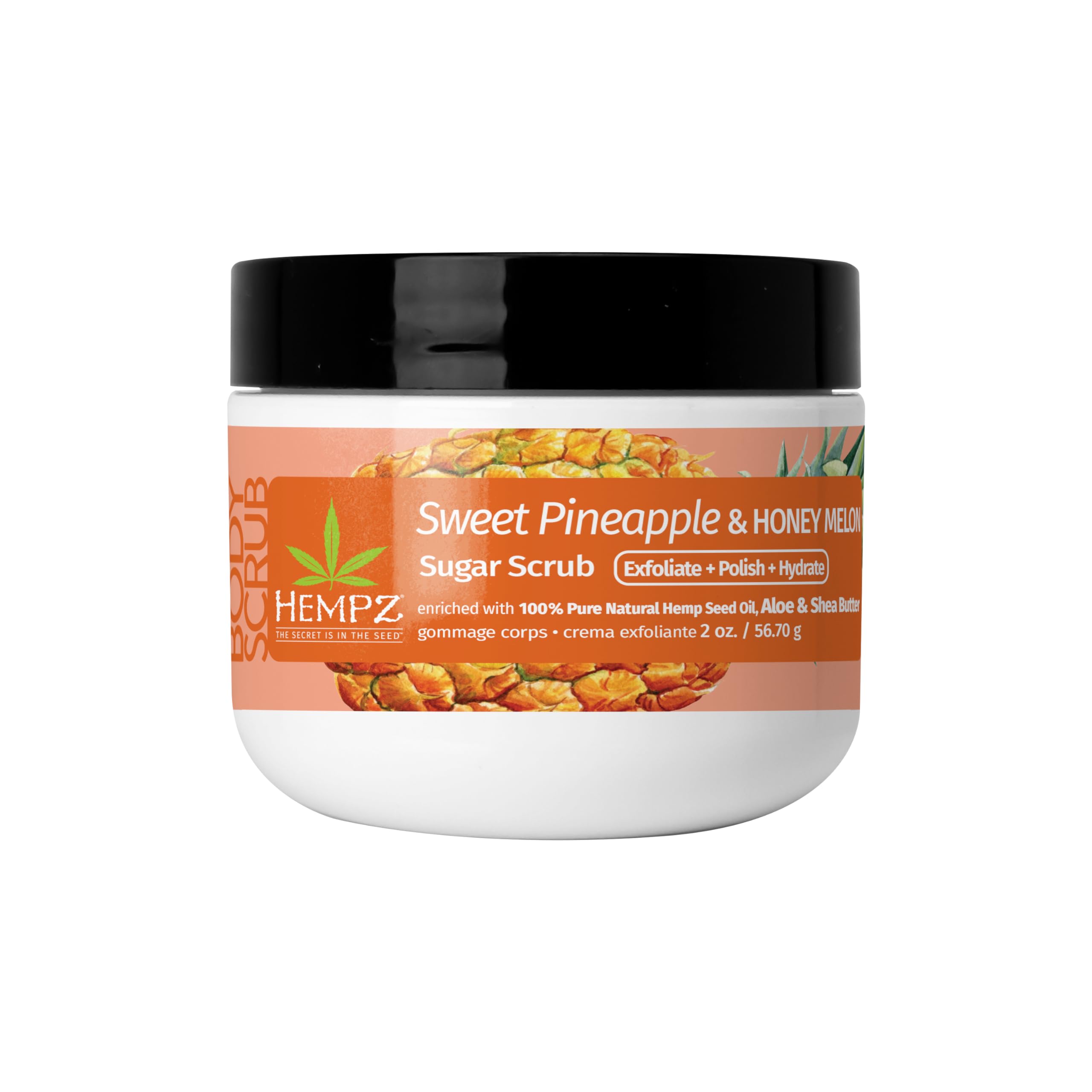 Hempz Mini Sugar Body Scrub - Sweet Pineapple & Honey Melon Exfoliator, 2 oz Travel Size for Soft Skin | Perfect for Vacation, Gym Bag & On-the-Go Skincare