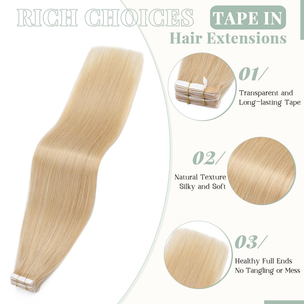 100% Remy Human Hair Tape in Extensions 18 Inch 40pcs 100g - Seamless Straight Double Sided Tape in Hair Extensions Natural Blonde Balayage (#24) for Daily Wear, Parties & Special Occasions