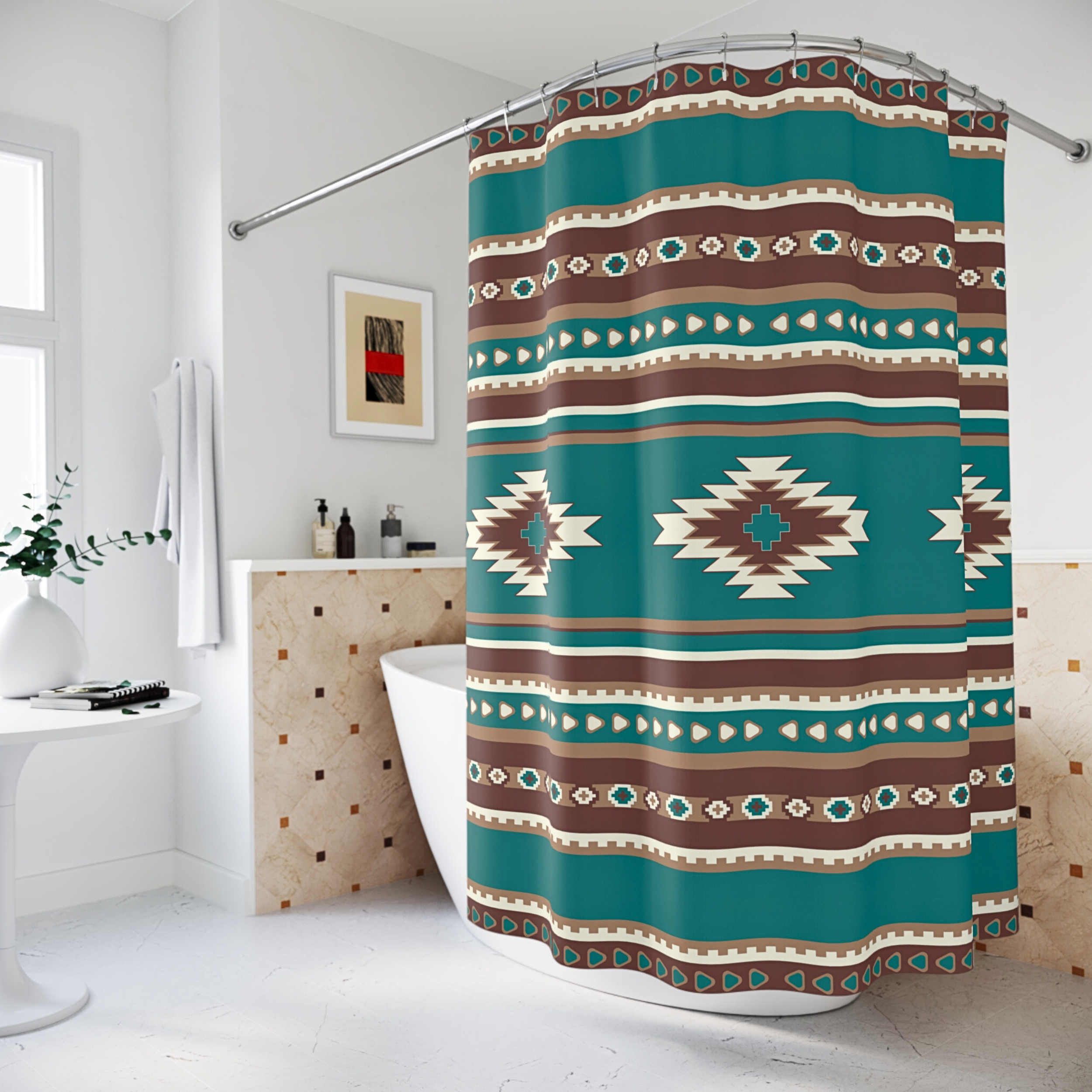 Southwestern & Midwest Style Fabric Shower Curtain - Waterproof Bathroom Decor for Rustic Home Decor | Perfect for Farmhouse, Cabin & Boho Bathrooms