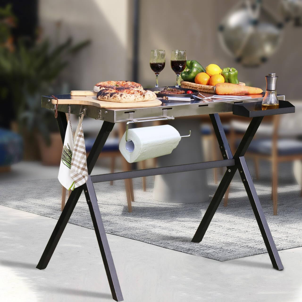 Stainless Steel Grill Cart Table - Outdoor Prep Table with Wheels for Portable BBQ, Grilling & Cooking - Perfect for Backyard, Patio, Camping & Tailgating Parties